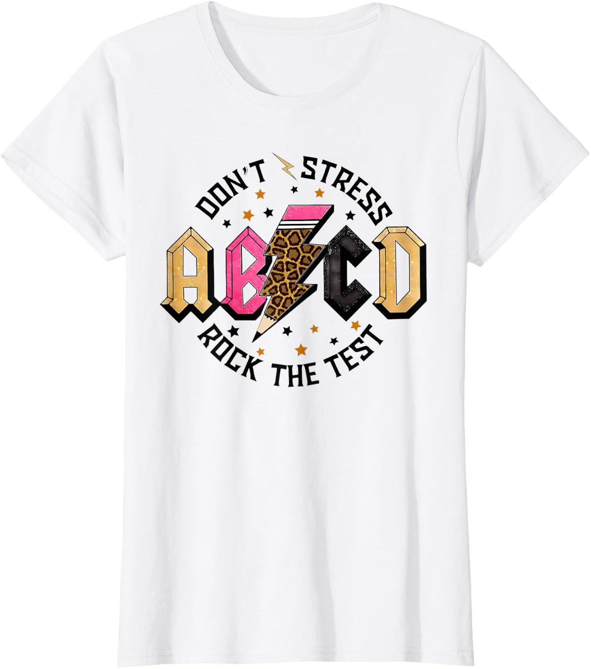 ABCD Rock The Test Teacher Student State Testing Day T-Shirt - White