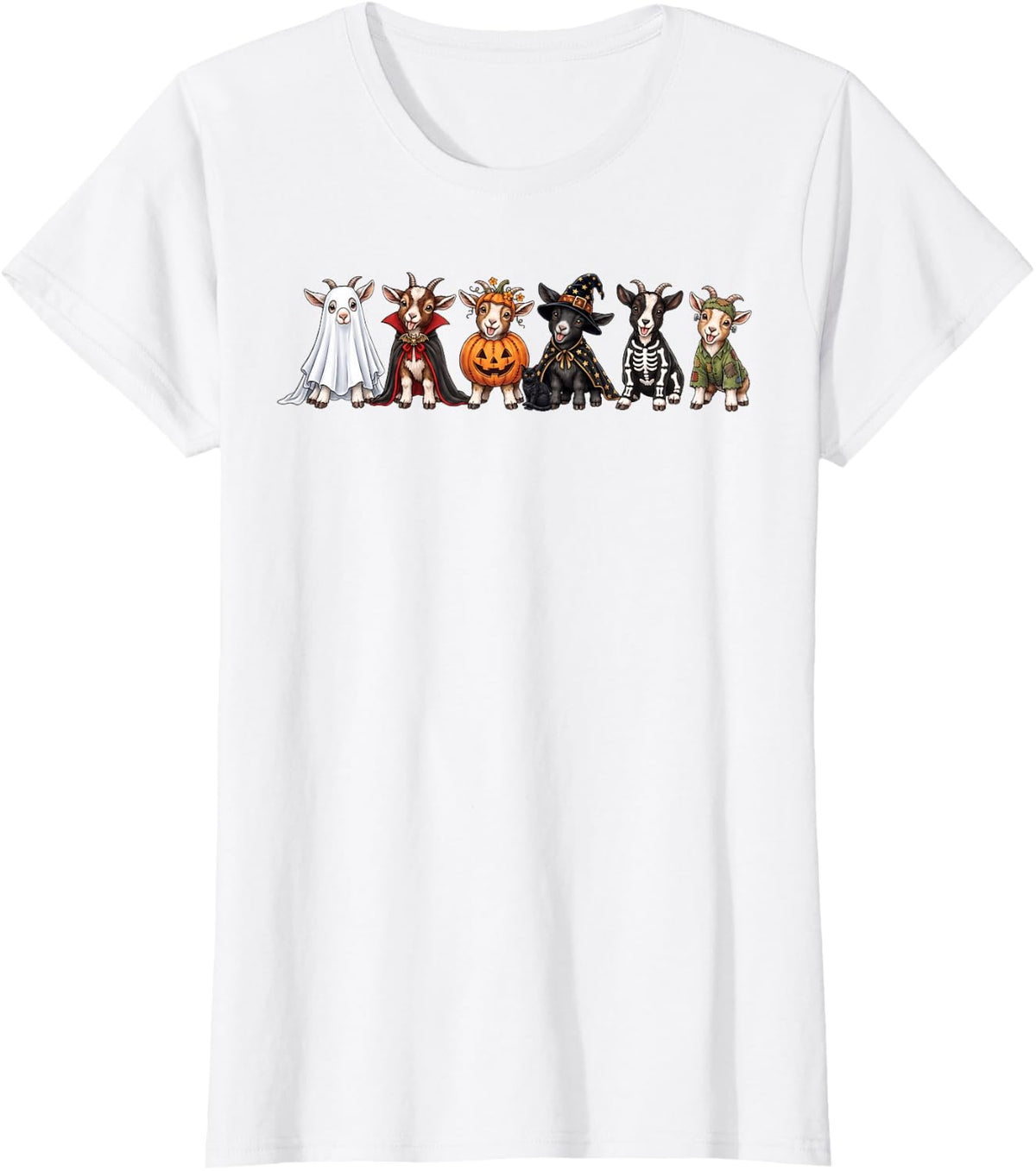 Funny Goats Ghost Pumpkin Vampire Meme Halloween Costume T-Shirt - White