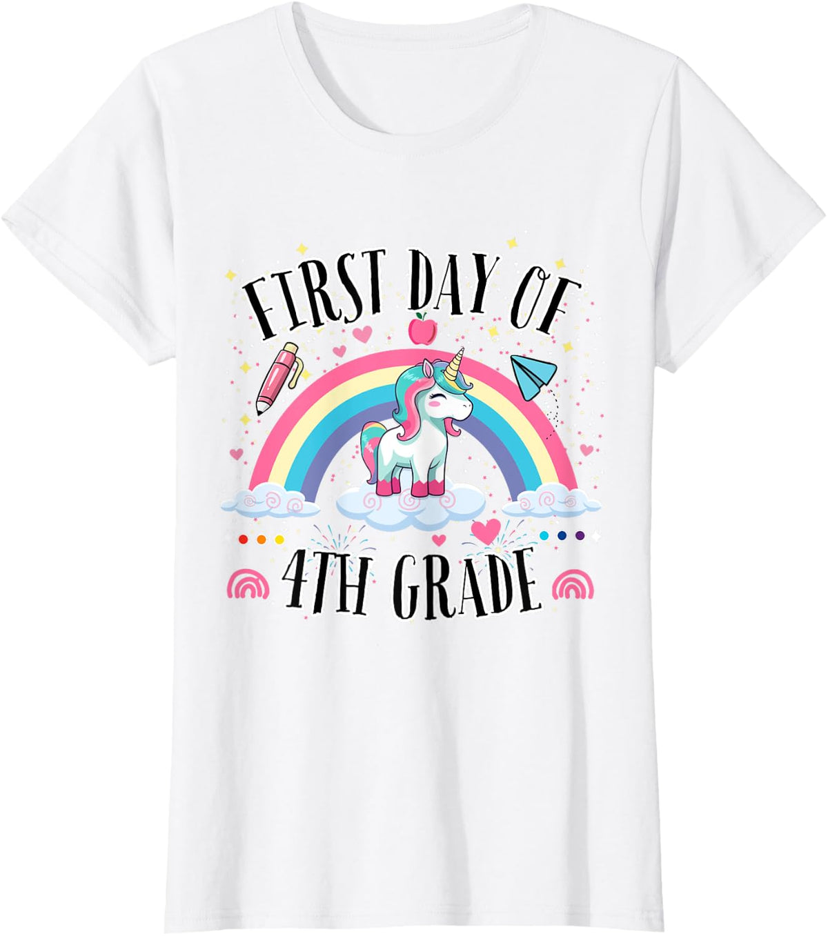 First Day of 4th Grade Unicorn Back to School Girls Kids T-Shirt - White
