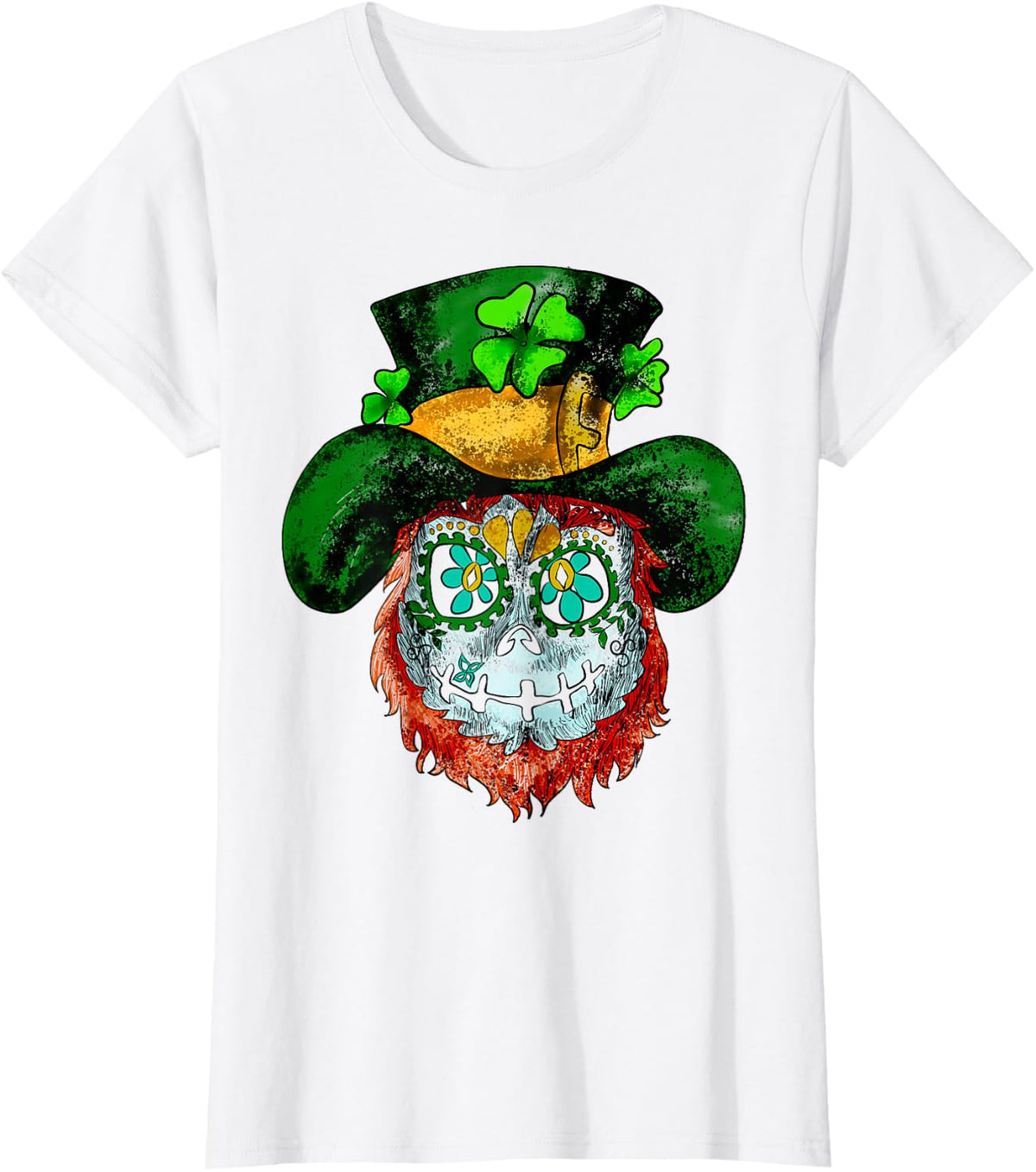St Patricks Day Leprechaun Irish Sugar Skull T-Shirt - White