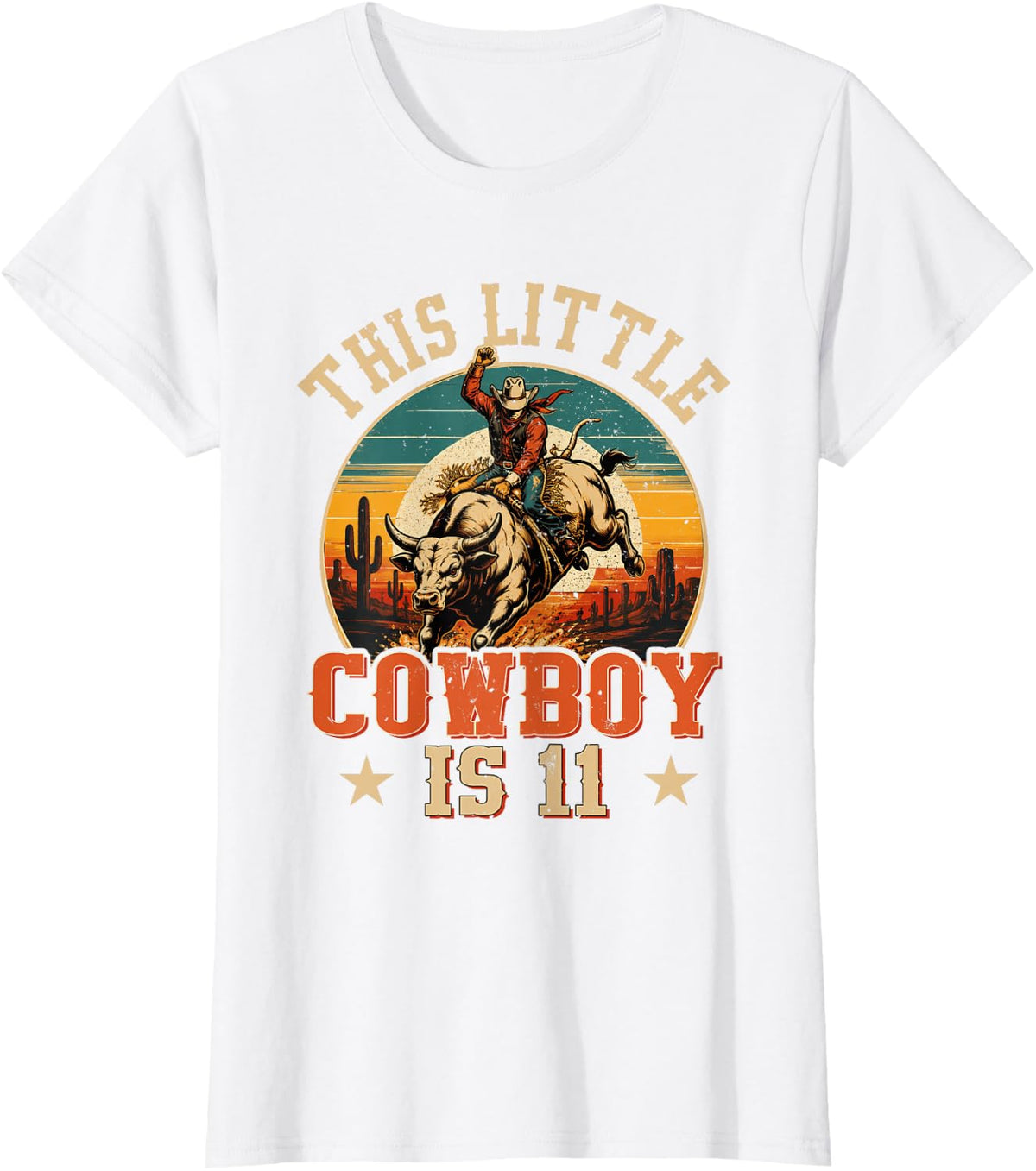 11 Years Old Bull Riding Lover 11th Birthday Cowboy Theme T-Shirt - White