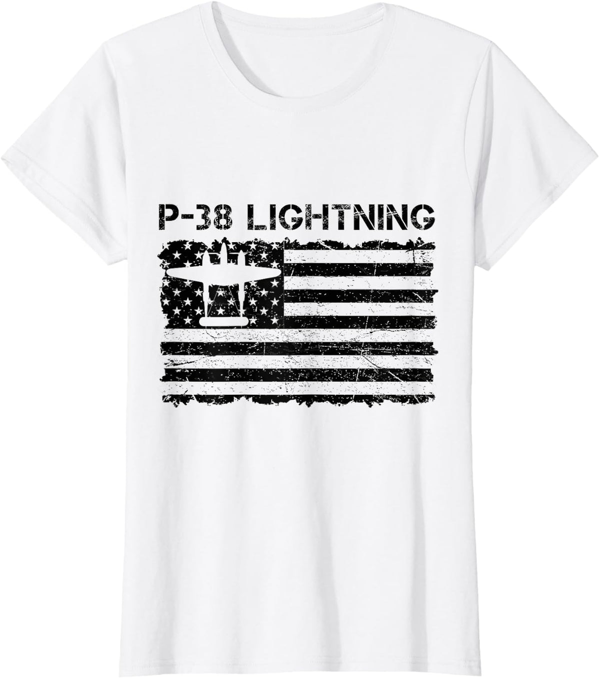 P-38 Lightning WW2 Aircraft Fighter Plane Flag US Airplanes T-Shirt - White
