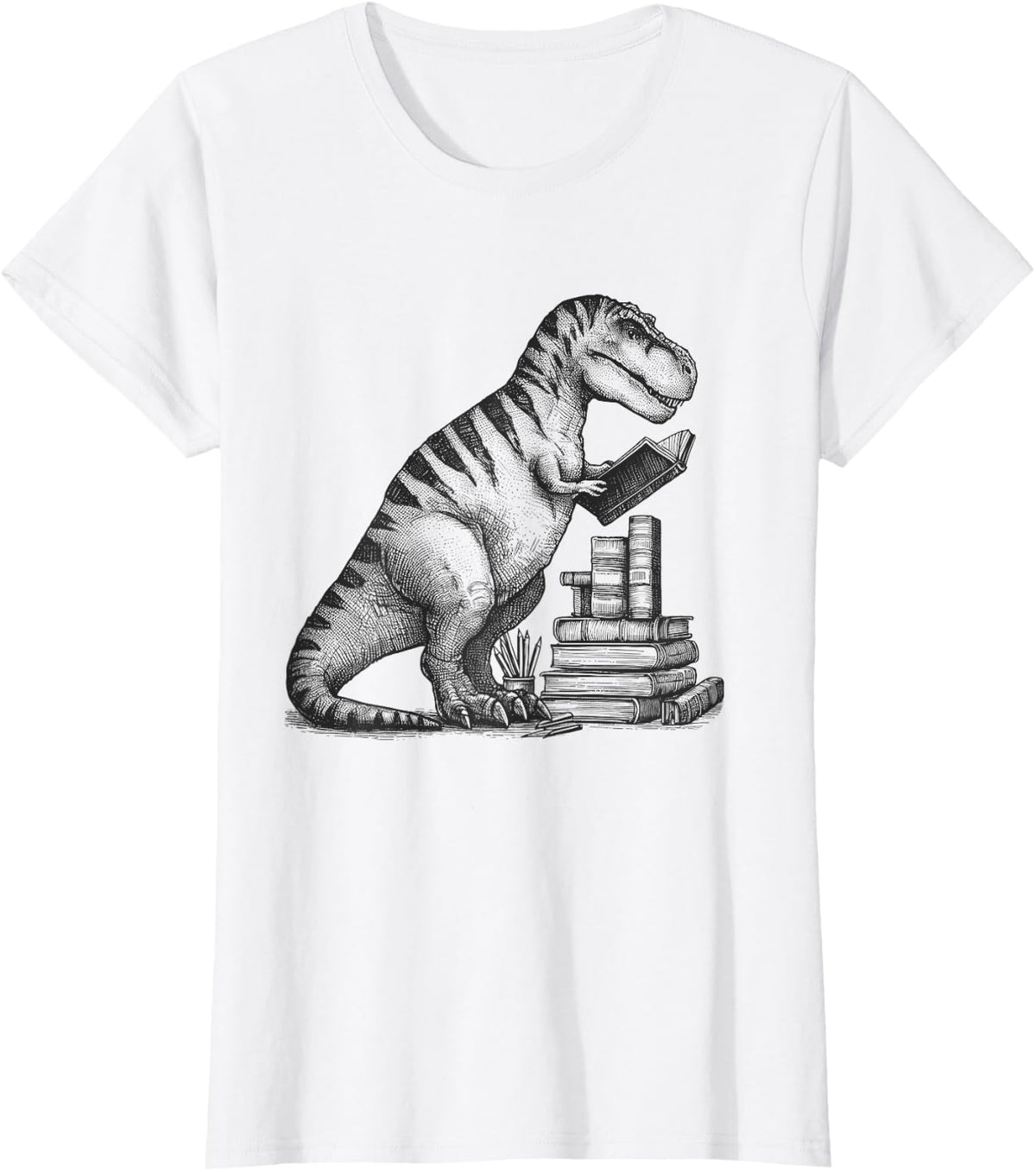 T-Rex Dinosaur Reading Book Reader Reading Lover Bookworm T-Shirt - White