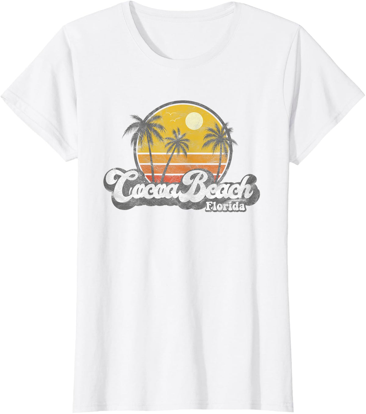 Cocoa Beach FL Surf Vintage Sunset Palm 70's Retro T-Shirt - White