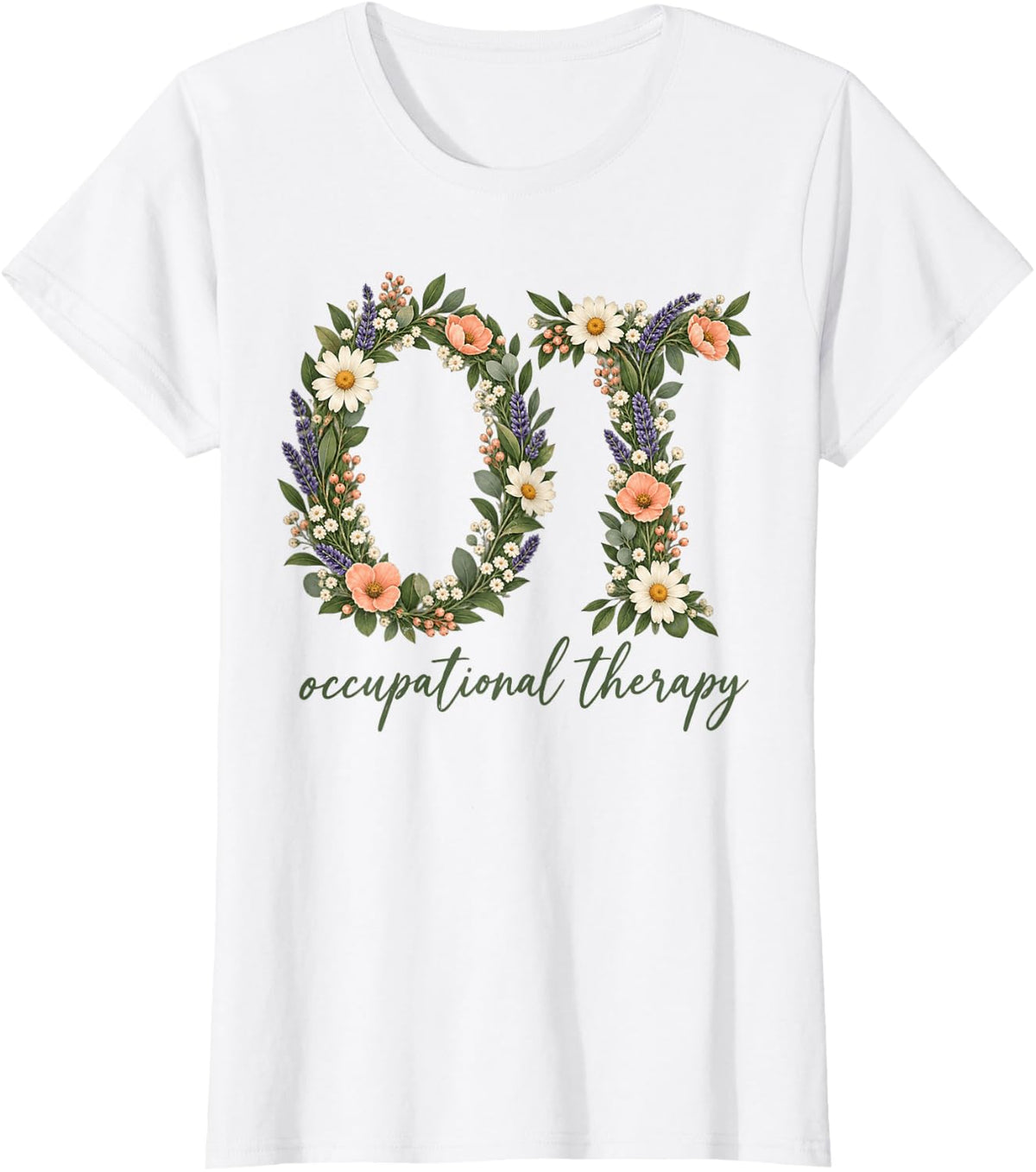 Ot Occupational Therapy Floral Monogram T-Shirt - White