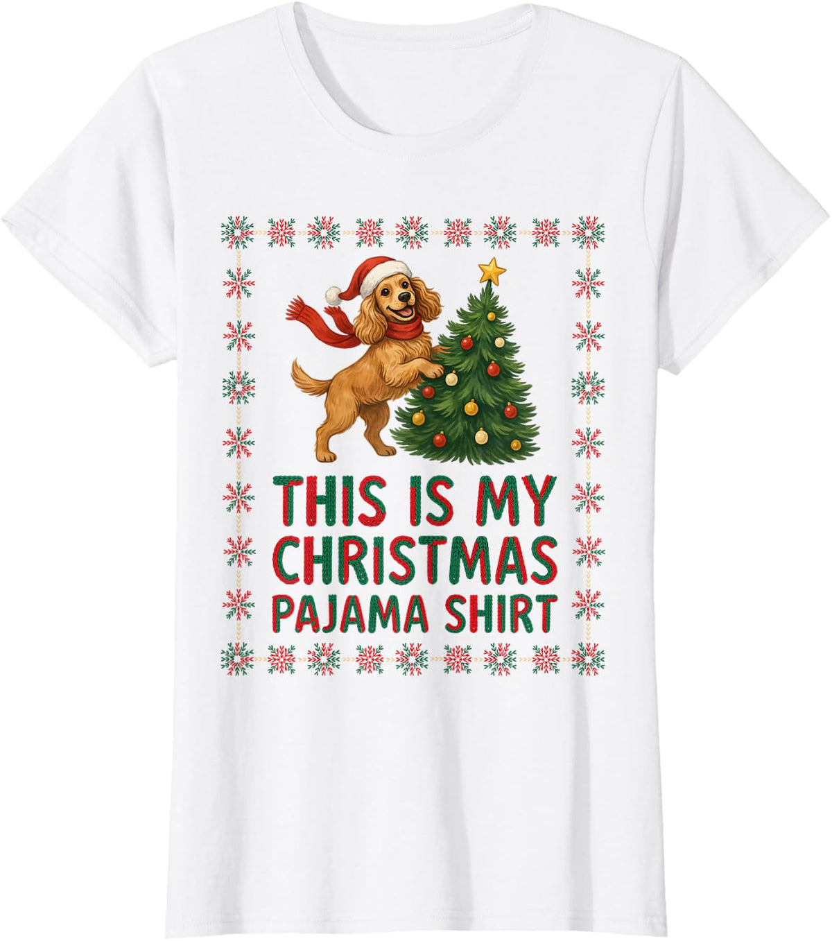 Funny Cocker Spaniel Christmas Pajama Tree Dog Mom Dad Lover T-Shirt - White