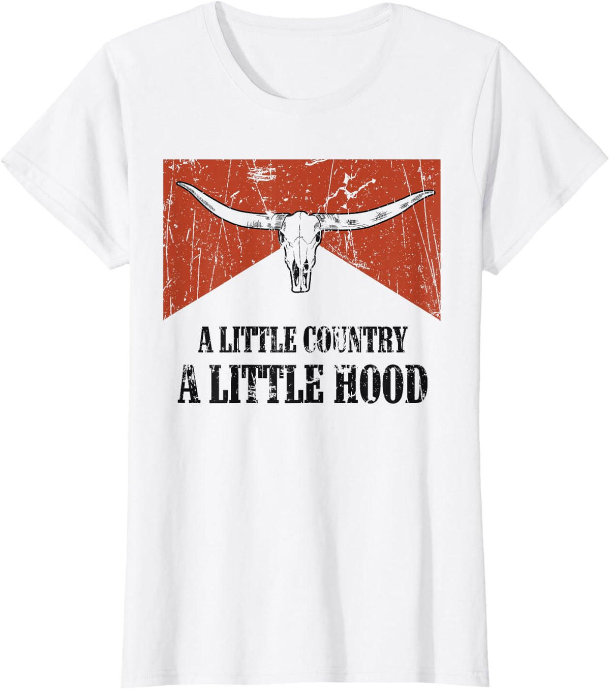 Vintage Bull Skull A Little Country Music A litlle Hood T-Shirt - White