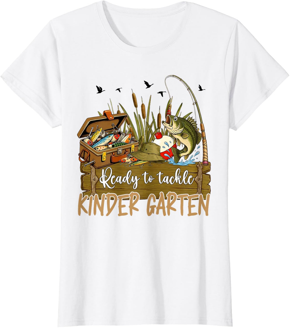 Ready to Tackle Kindergarten Fishing T-Shirt - White