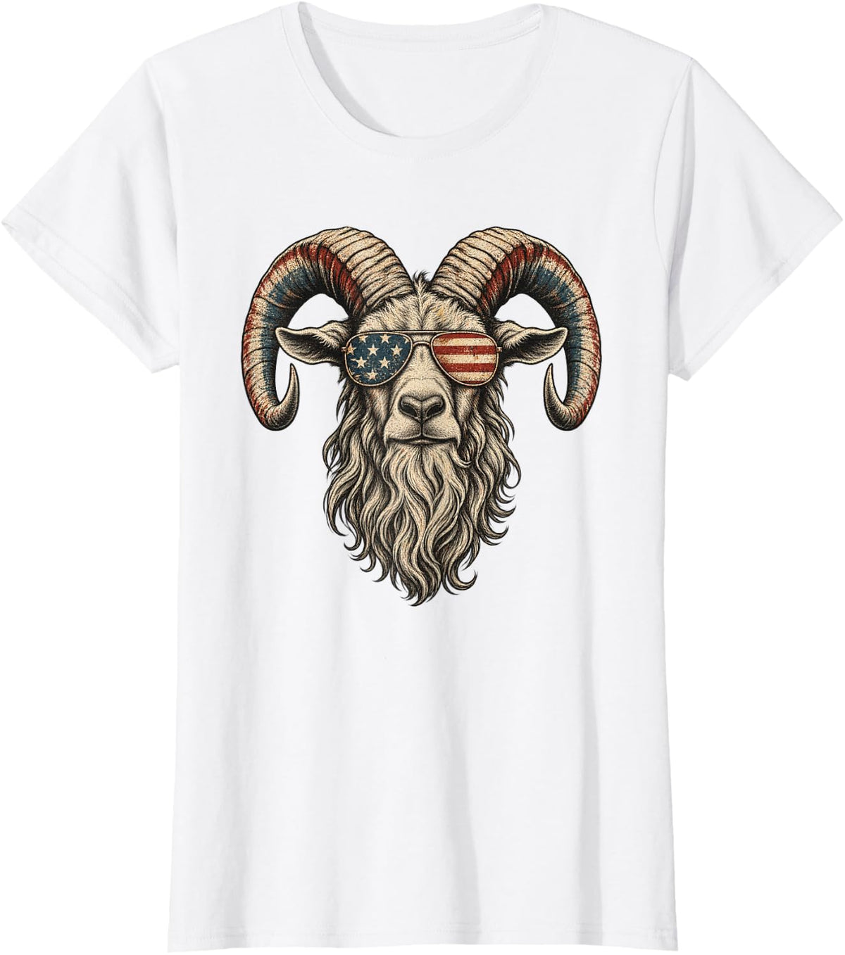 USA Goat 4th of July Patriotic American Flag Sunglasses T-Shirt - White