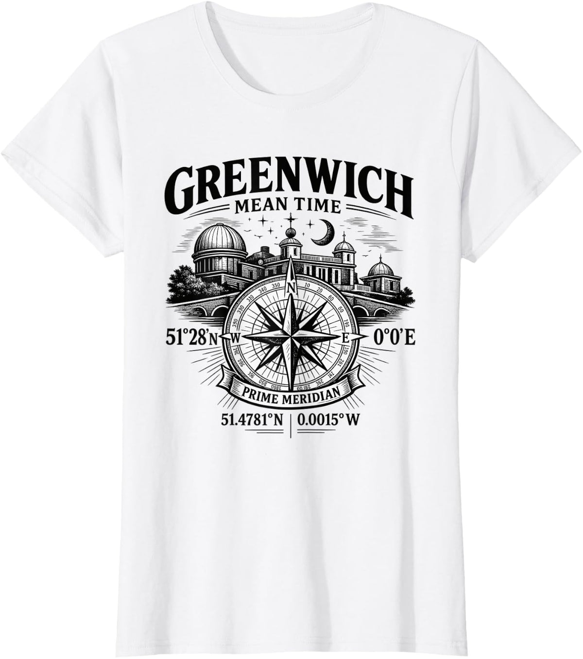 Greenwich of London UK Prime Meridian Observatory Design T-Shirt - White