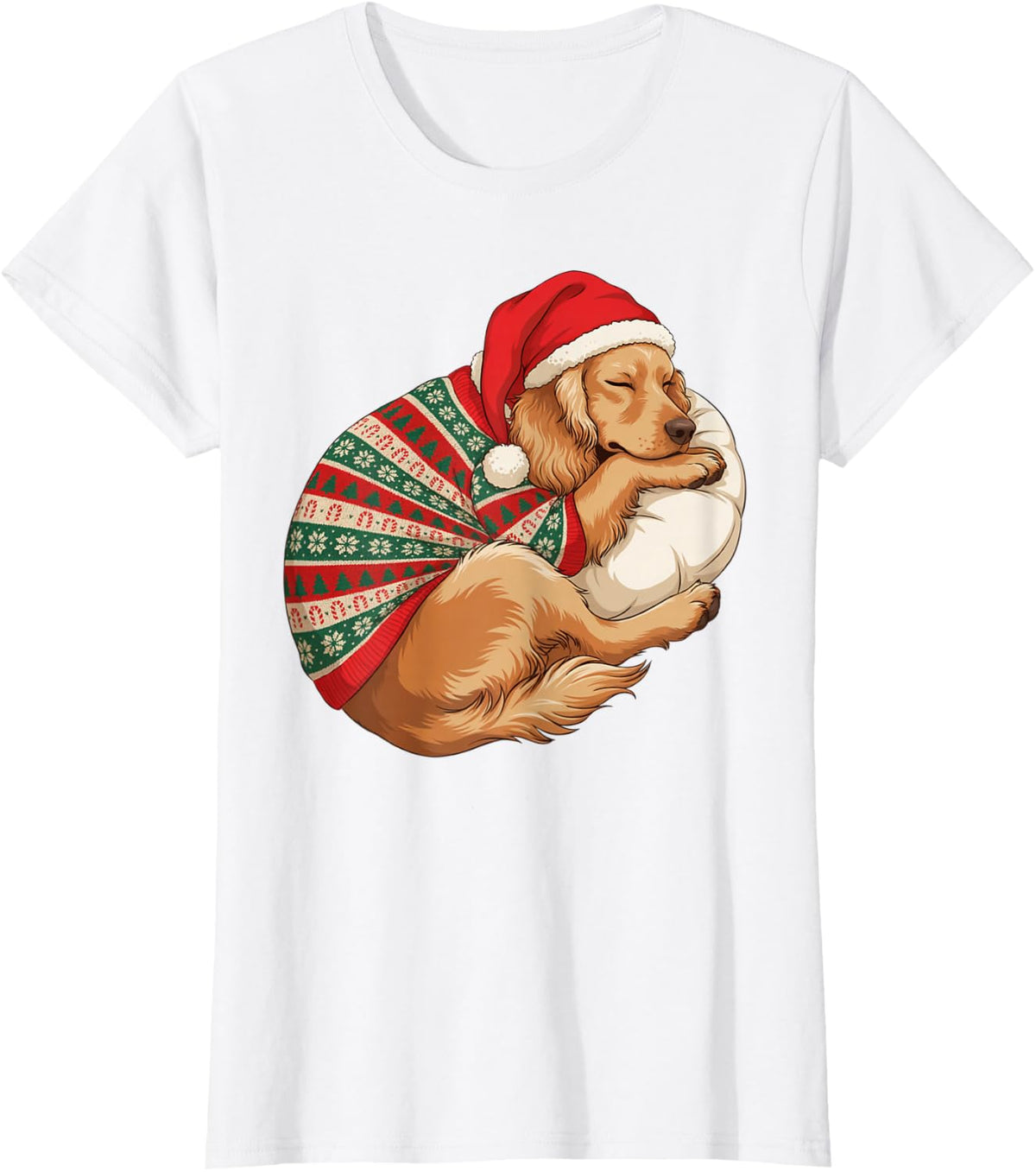Cozy Sleepy Cocker Spaniel Christmas Sweater Nap Dog Mom Dad T-Shirt - White