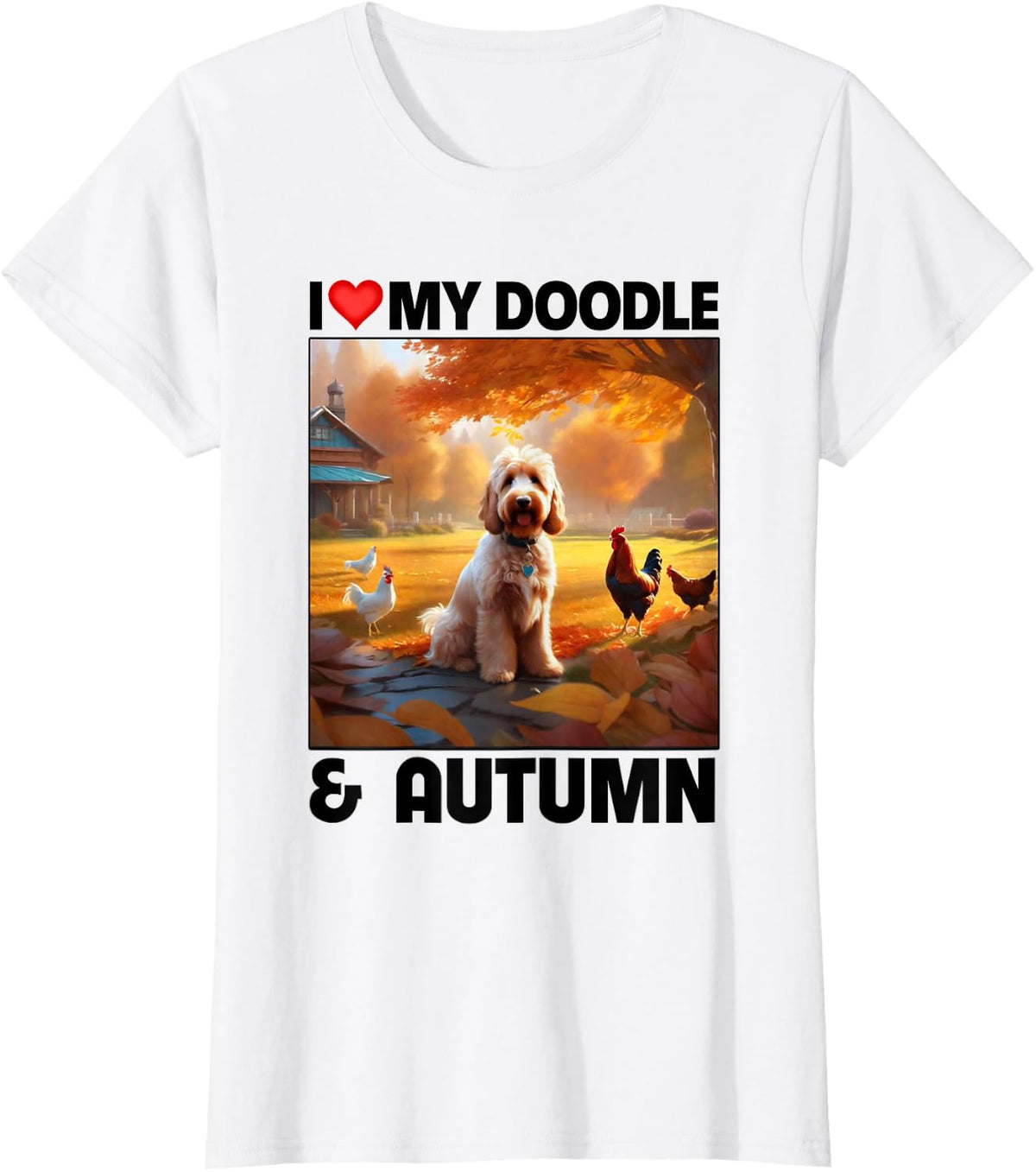 I Love My Golden Doodle and Autumn Fall Leaves Pumpkin Dog T-Shirt for Men Women - White