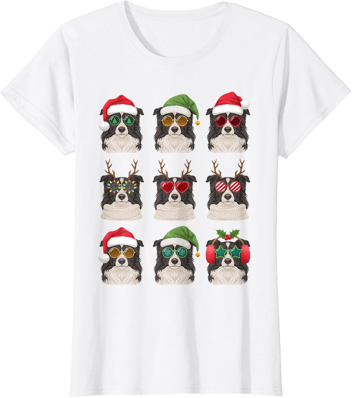 Cute Border Collie Funny Christmas Pajama Silly Dog Mom T-Shirt - White