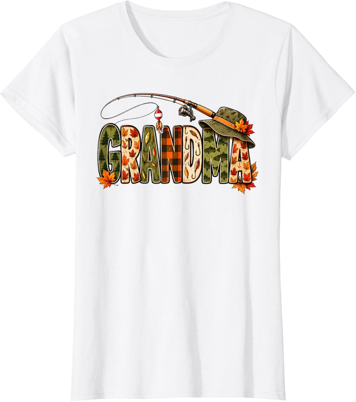 Thanksgiving Fishing Grandma Fall Autumn Bass Birthday T-Shirt - White