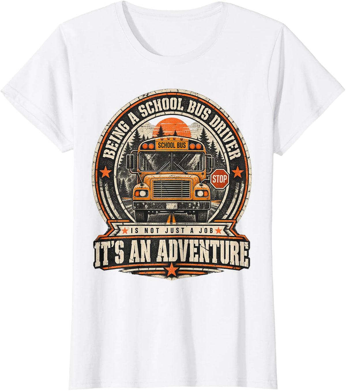School Bus Driver Its an Adventure Grunge Badge T-Shirt - White
