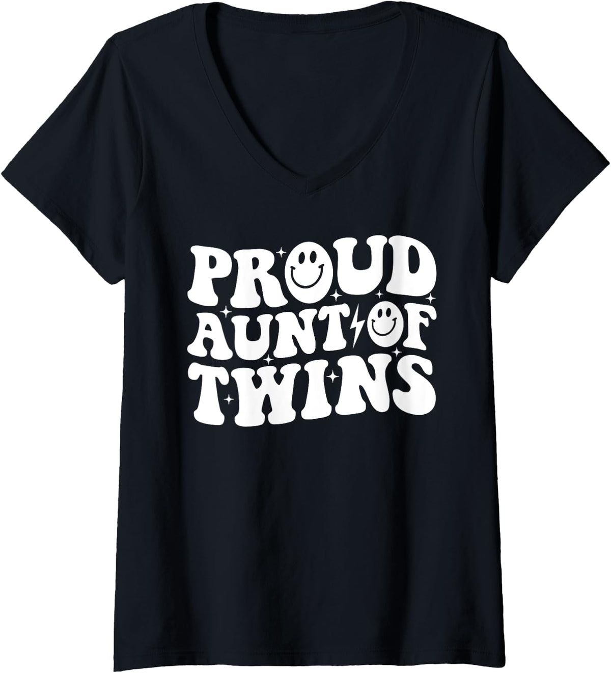 Womens Proud Aunt of Twins Funny Baby Shower Twin Girl Boy Auntie V-Neck T-Shirt - Black