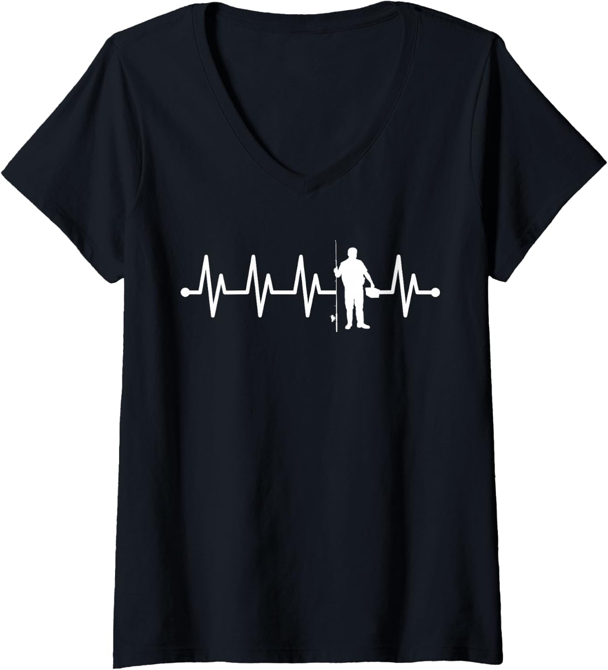 Women's ECG Pulse Heartbeat Angler V-Neck T-Shirt - Black
