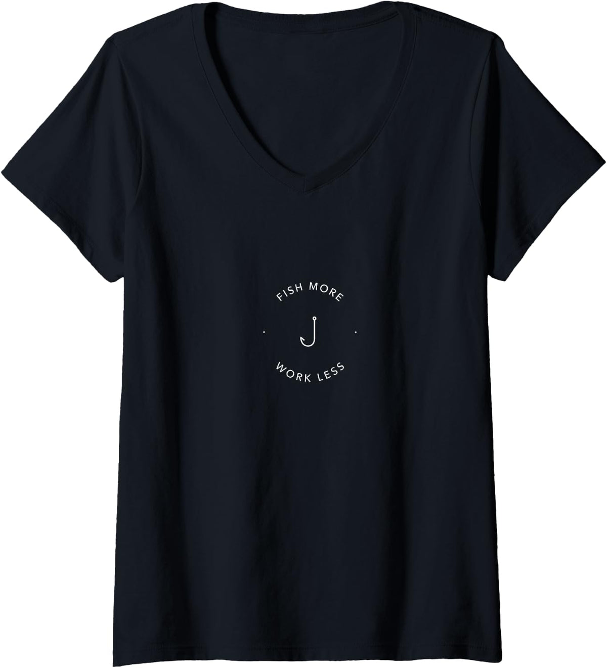 Women's Fish More Work Less Minimalist Fishing Angler Bass V-Neck T-Shirt - Black