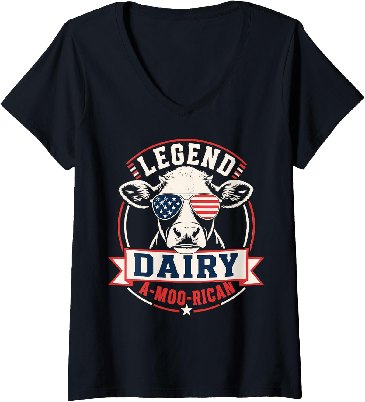 Women's Dairy Farmer Cow USA Farming Agriculture V-Neck T-Shirt - Black