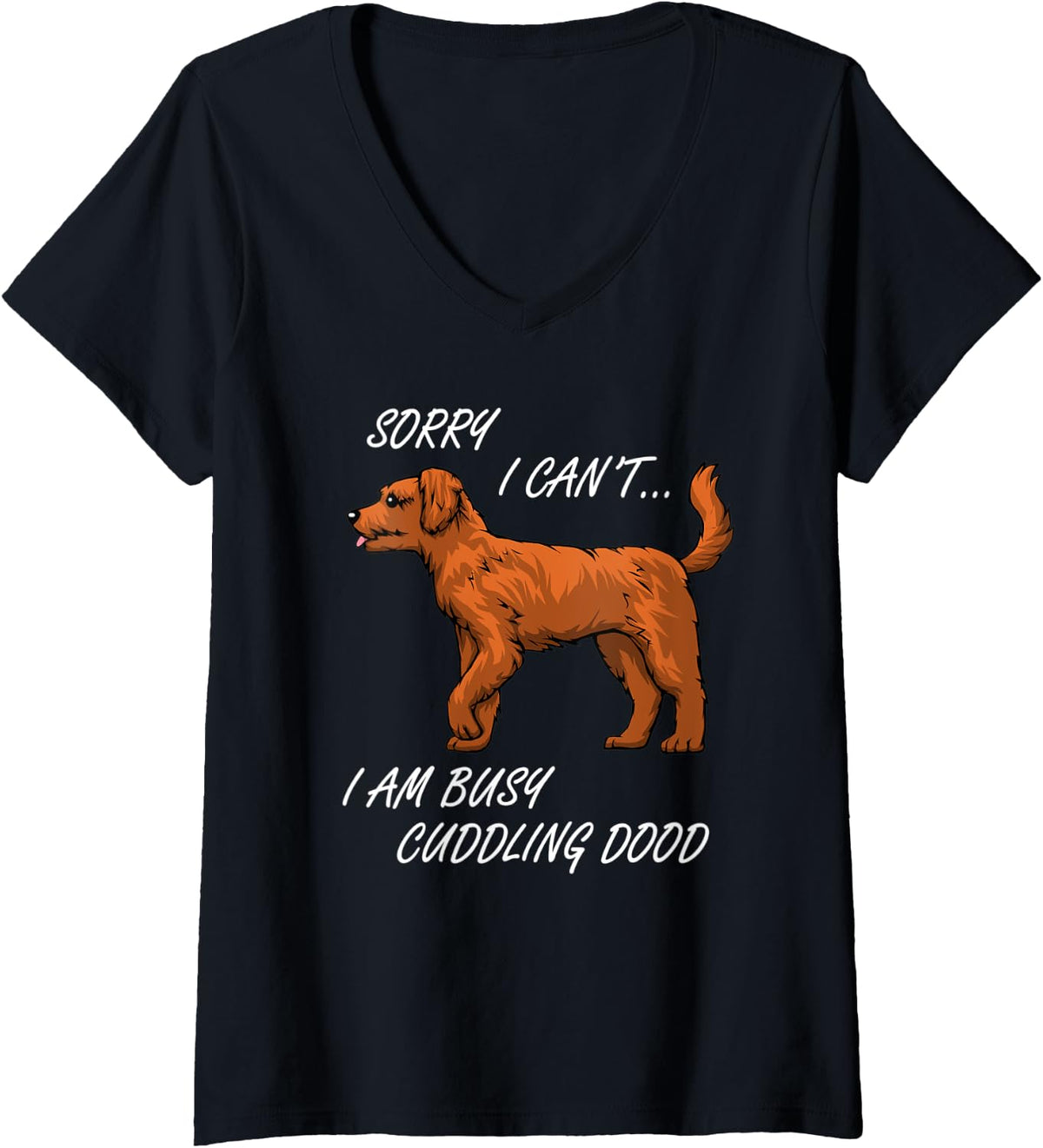 Womens Cuddling my Golden Doodle Dog Puppy V-Neck T-Shirt - Black