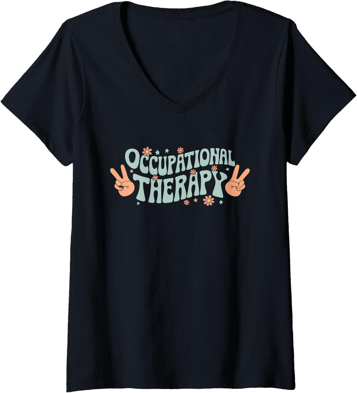 Women's Funny Occupational Therapy OT Crew V-Neck T-Shirt - Black