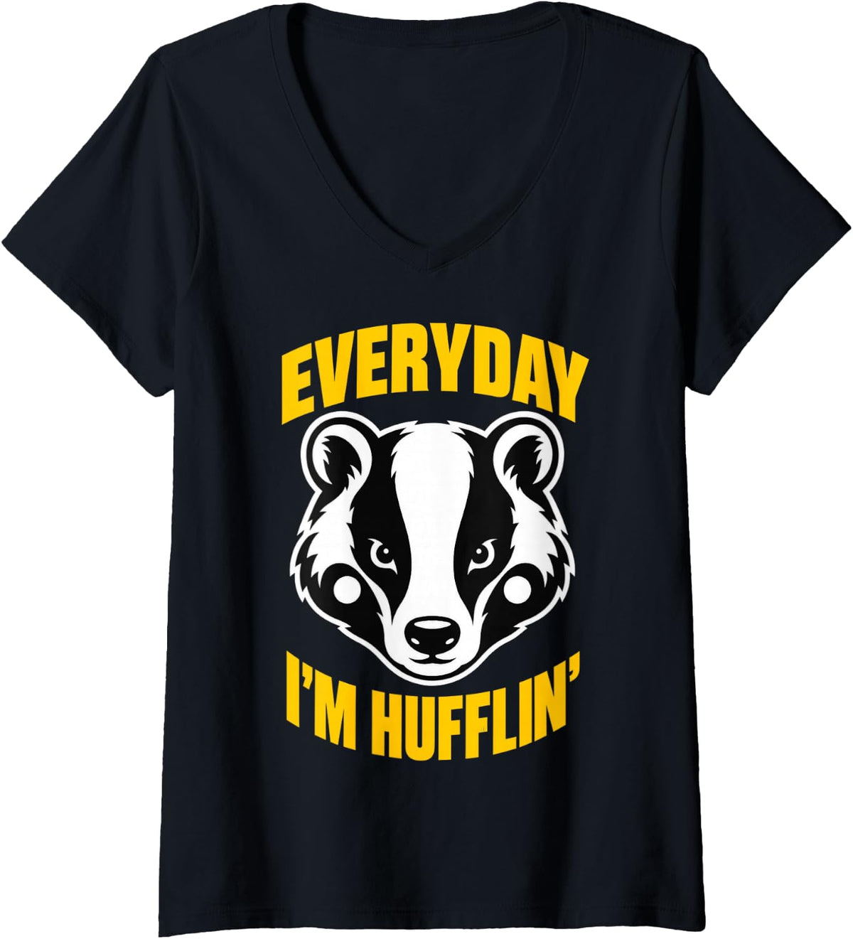 Women's Everyday I'm Huffling Huffle Cute Funny Honey Badger Animal V-Neck T-Shirt - Black