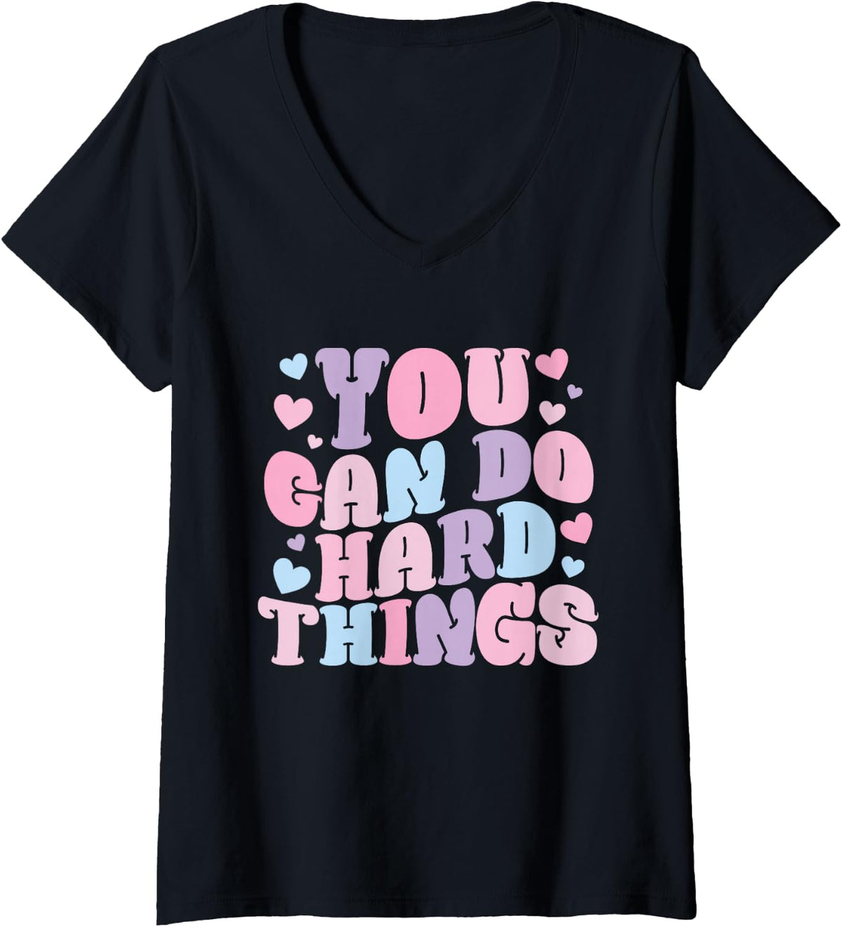 Women's You Can Do Hard Things Back to School Test Day Girls Women V-Neck T-Shirt - Black