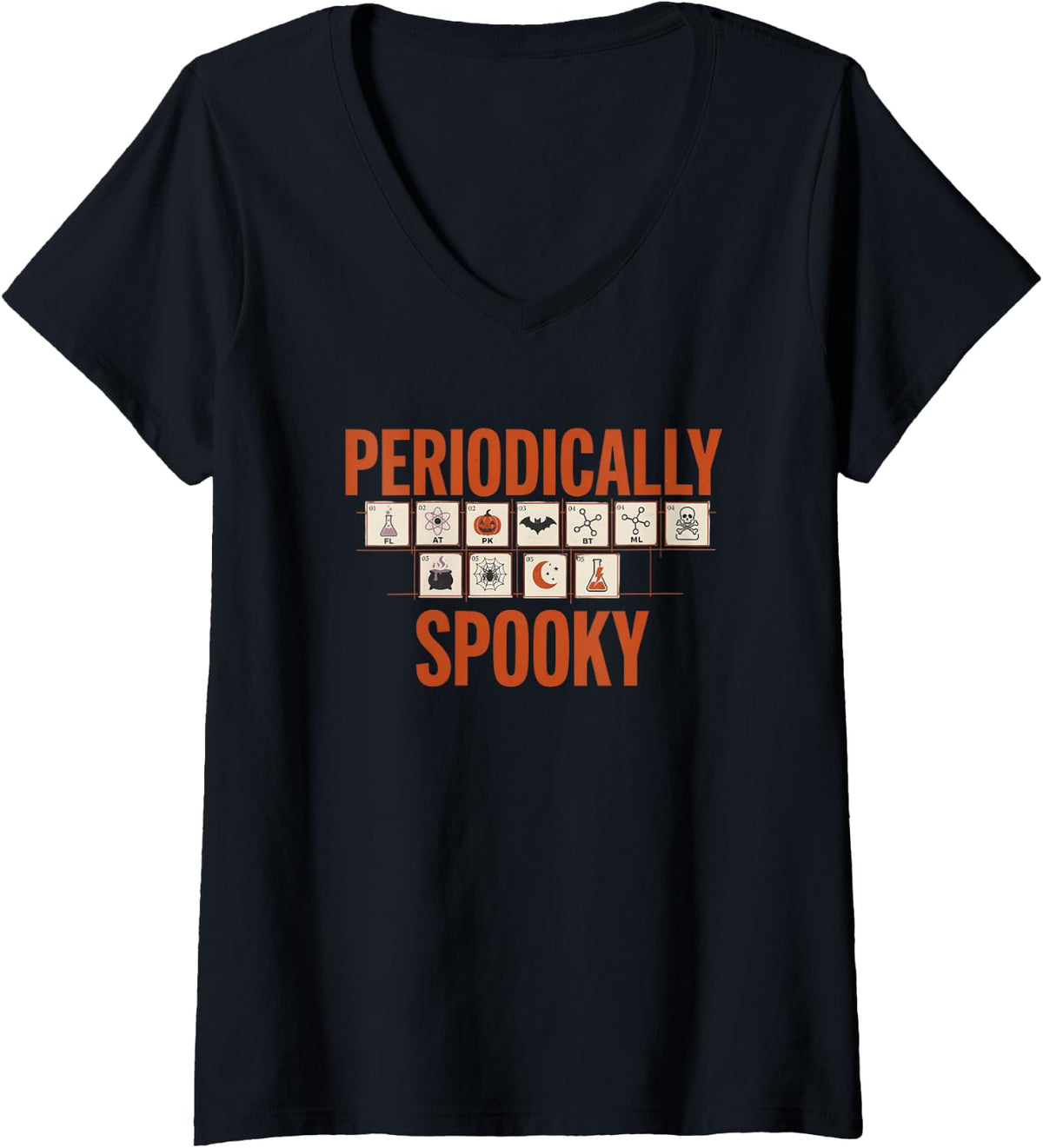 Women's Periodically Spooky Chemistry Halloween Science V-Neck T-Shirt - Black