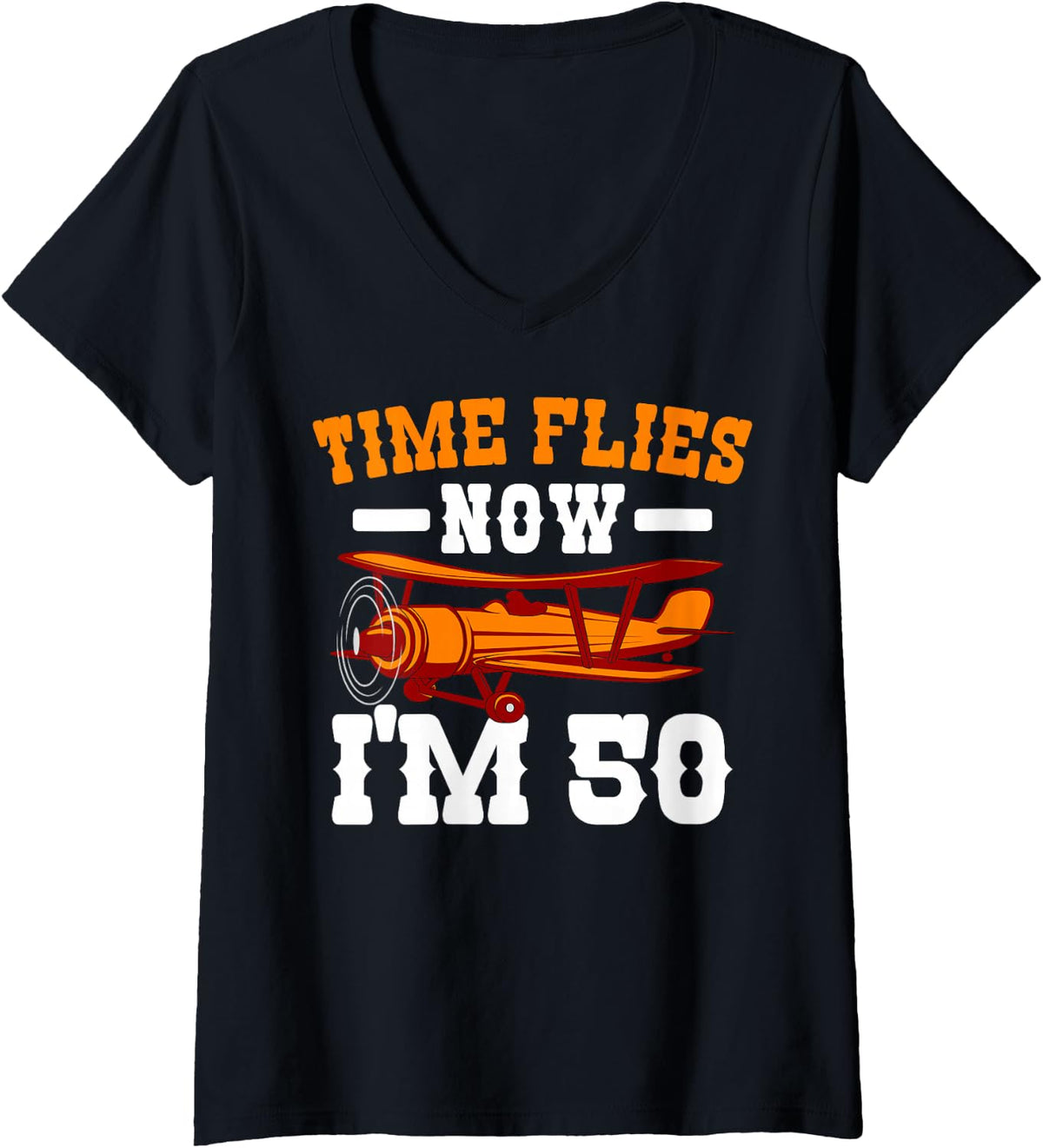 Women's Pilot 50th Birthday Party Aviator Airplane Flight Mechanic V-Neck T-Shirt - Black
