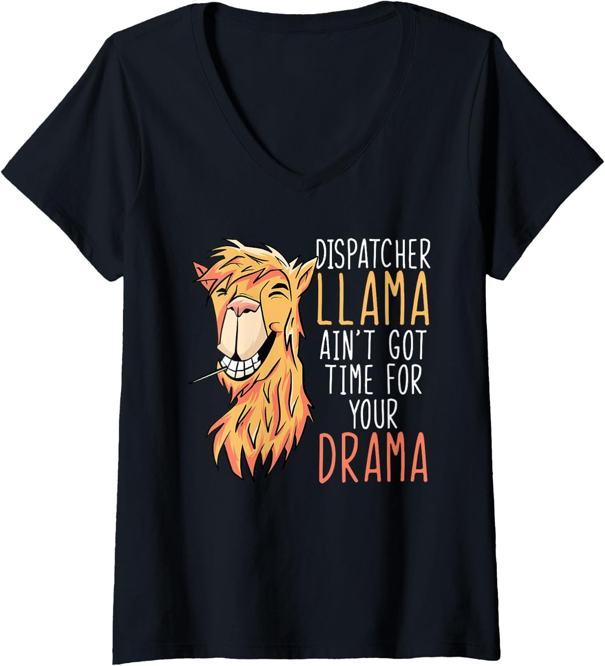 Women's Dispatcher Llama Dispatch Operator First-Responder V-Neck T-Shirt - Black