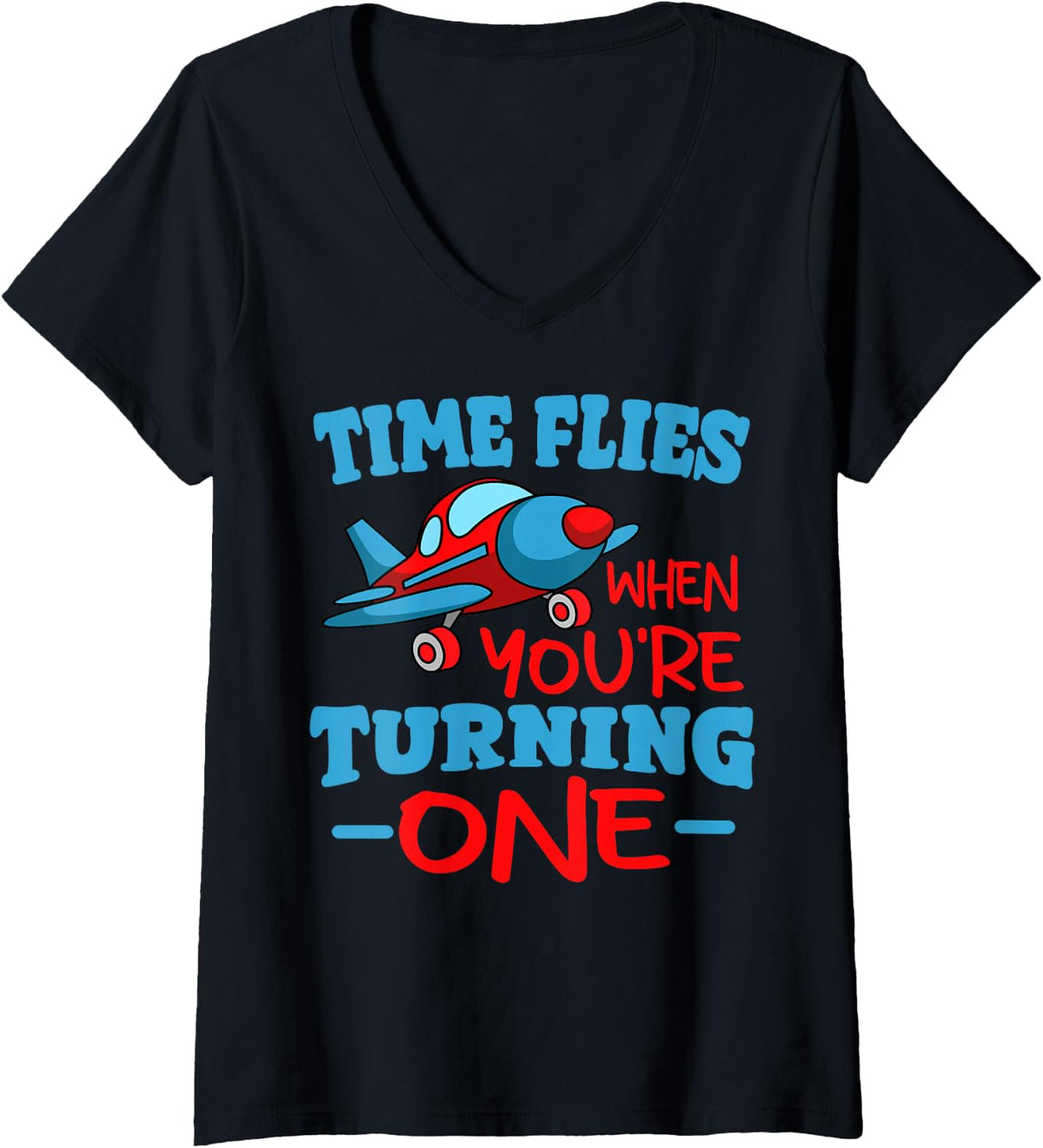 Women's Pilot 1st Birthday Party Aviator Flight Mechanic Airplane V-Neck T-Shirt - Black