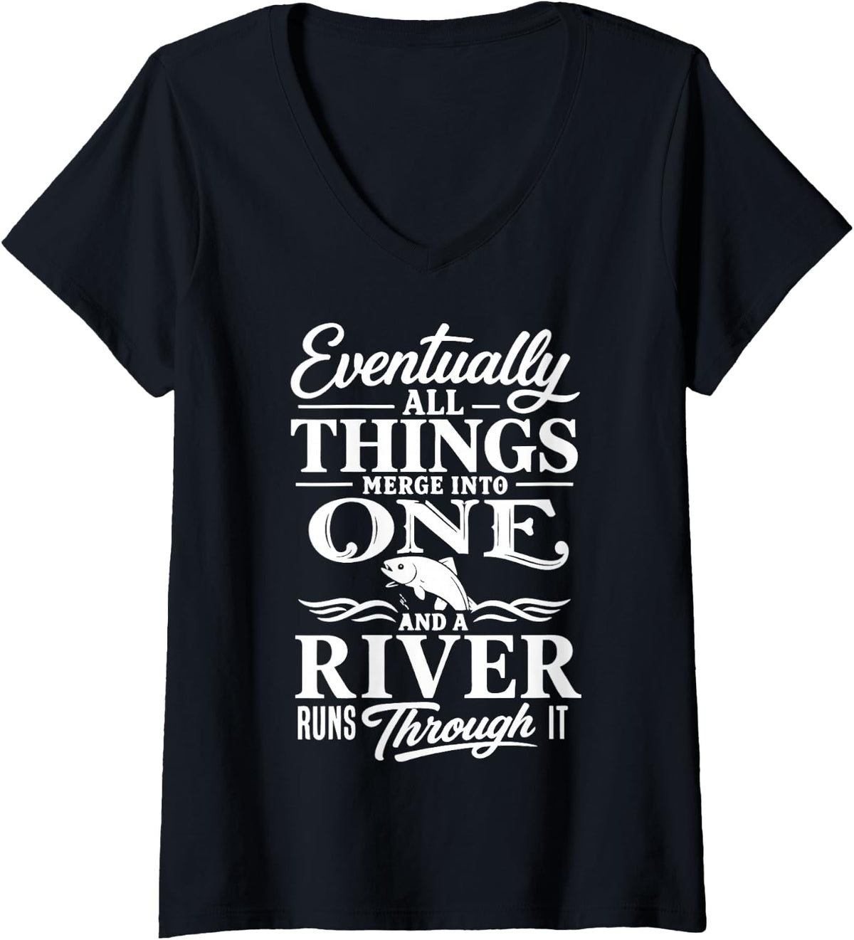 Women's River Fishing Lover Freshwater Angler Fisherman V-Neck T-Shirt - Black