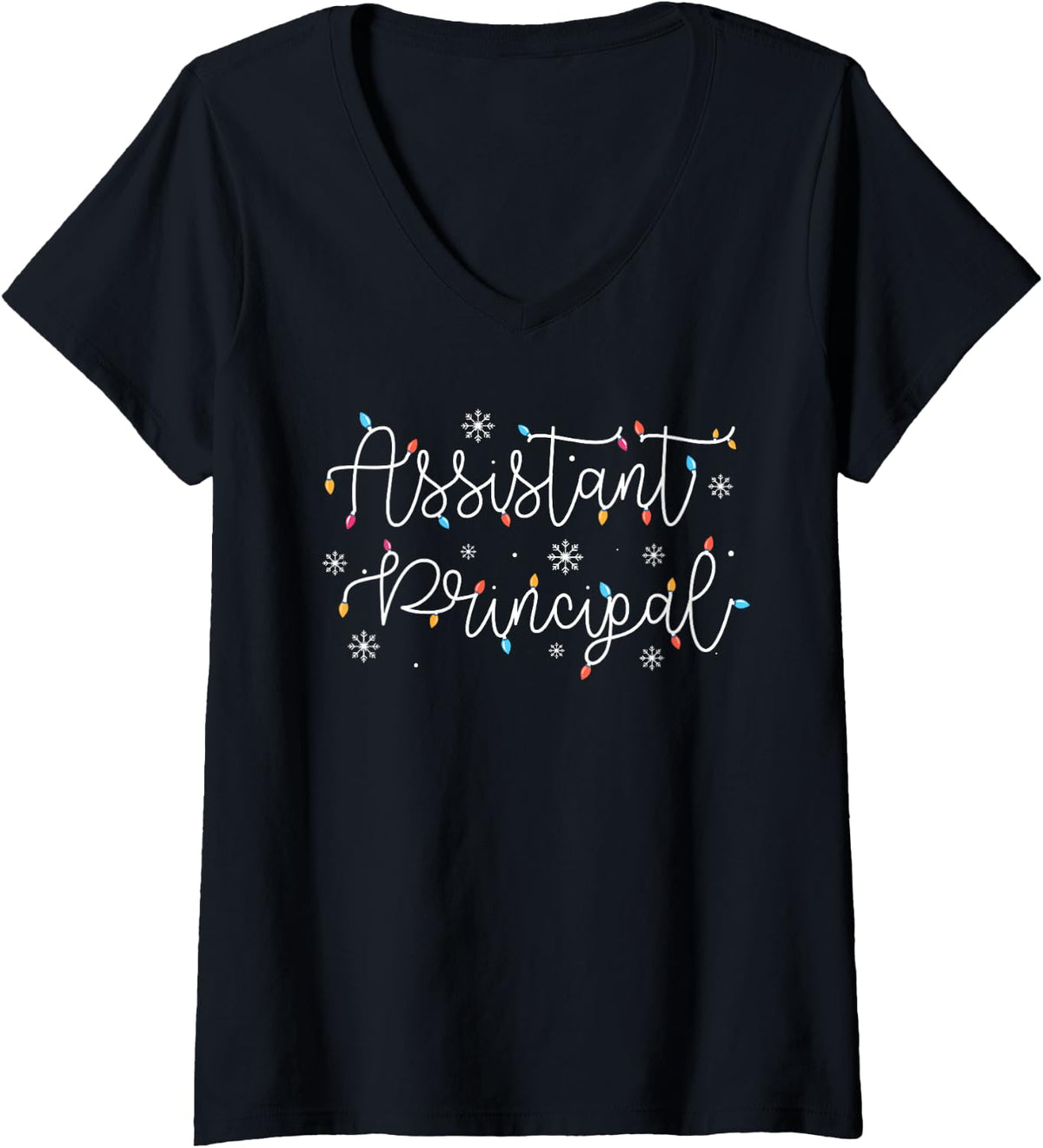 Women's Cute Christmas Assistant Principal X-mas Light Festive Admin V-Neck T-Shirt - Black