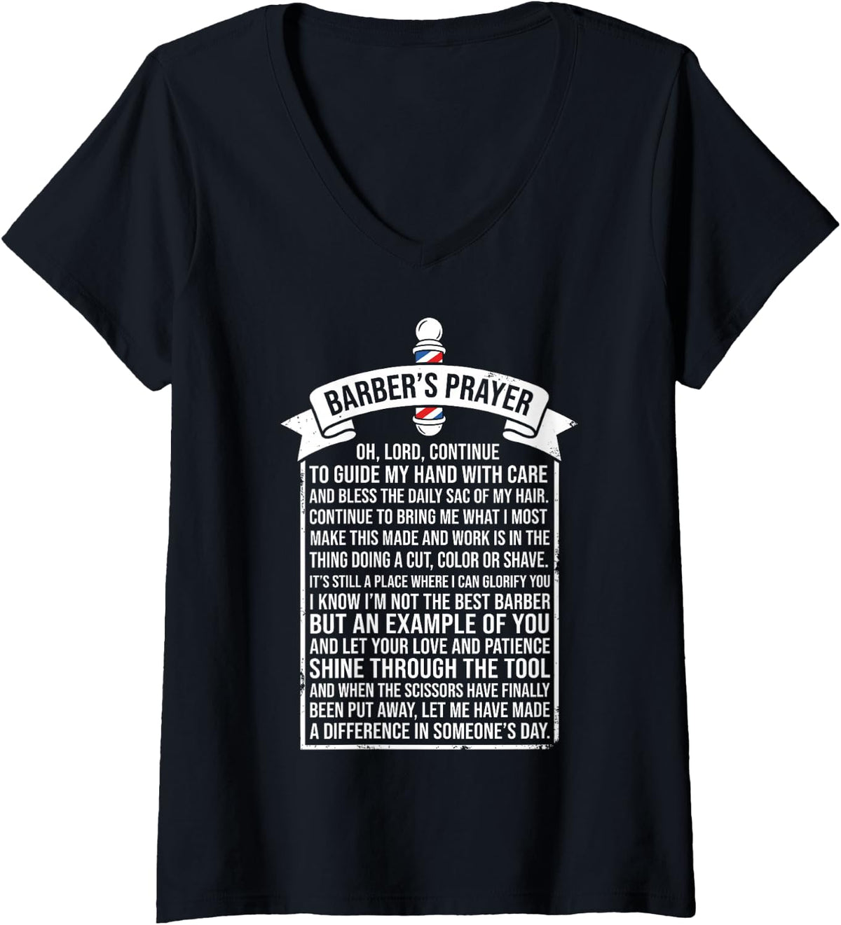 Women's Barber's Prayer Faith Hair Stylist Barber Shop Hairdresser V-Neck T-Shirt - Black