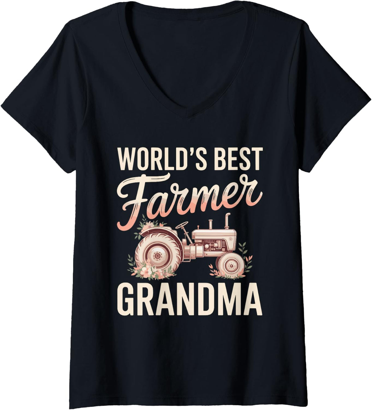 Women's World's Best Farmer Grandma Farming V-Neck T-Shirt - Black