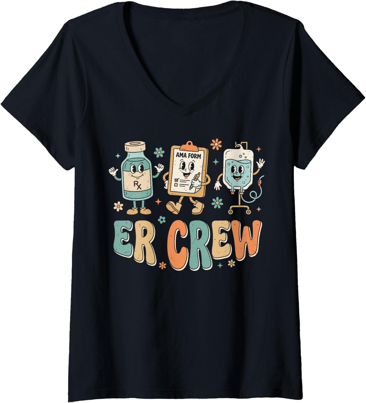 Women's ER Crew Emergency Room Doctor Nurse Medical Team Tee V-Neck T-Shirt - Black