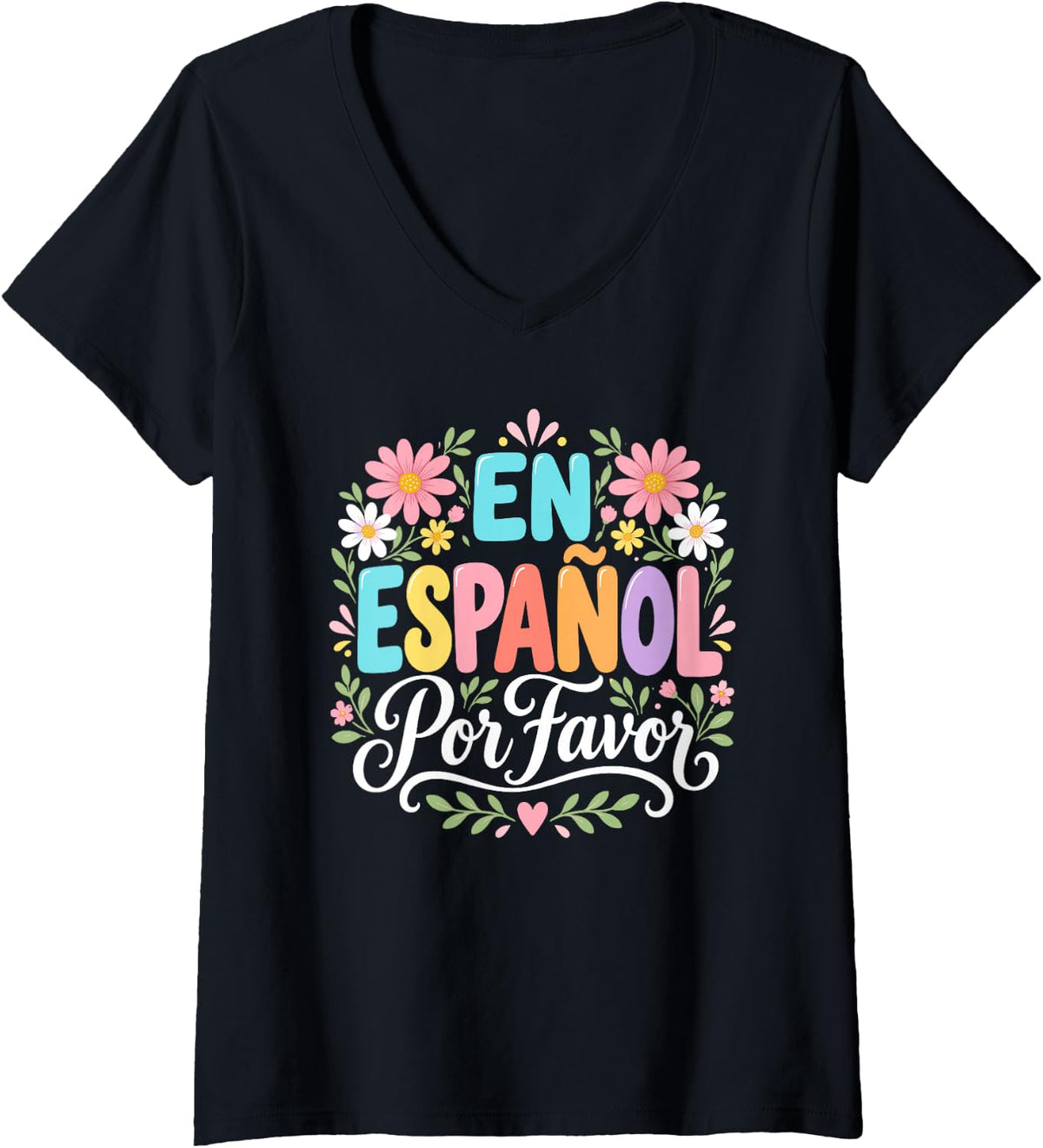 Women's En Español Por Favor Spanish Teacher Back to School V-Neck T-Shirt - Black