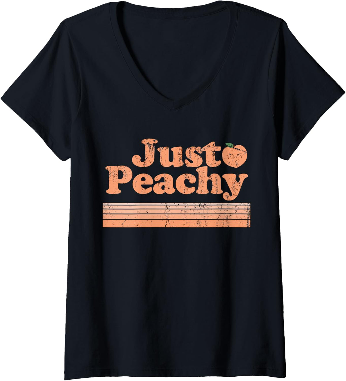 Womens Just Peachy Retro 70s Georgia Peaches Summer Fruit V-Neck T-Shirt - Black