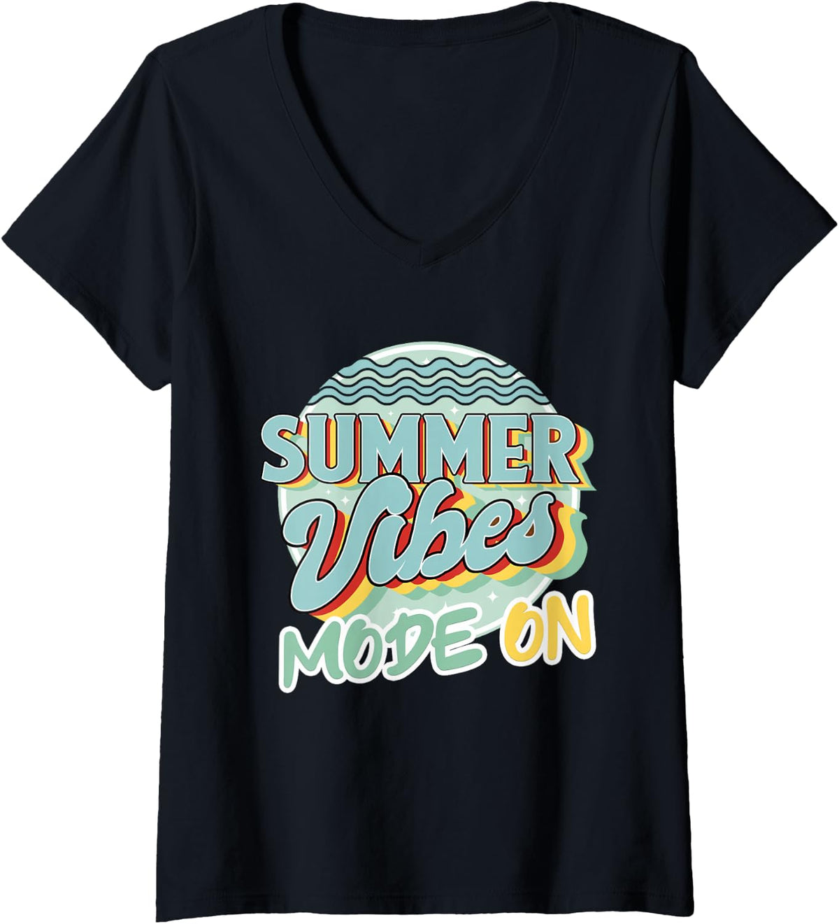 Women's Summer Vibes Mode On Vacay V-Neck T-Shirt - Black