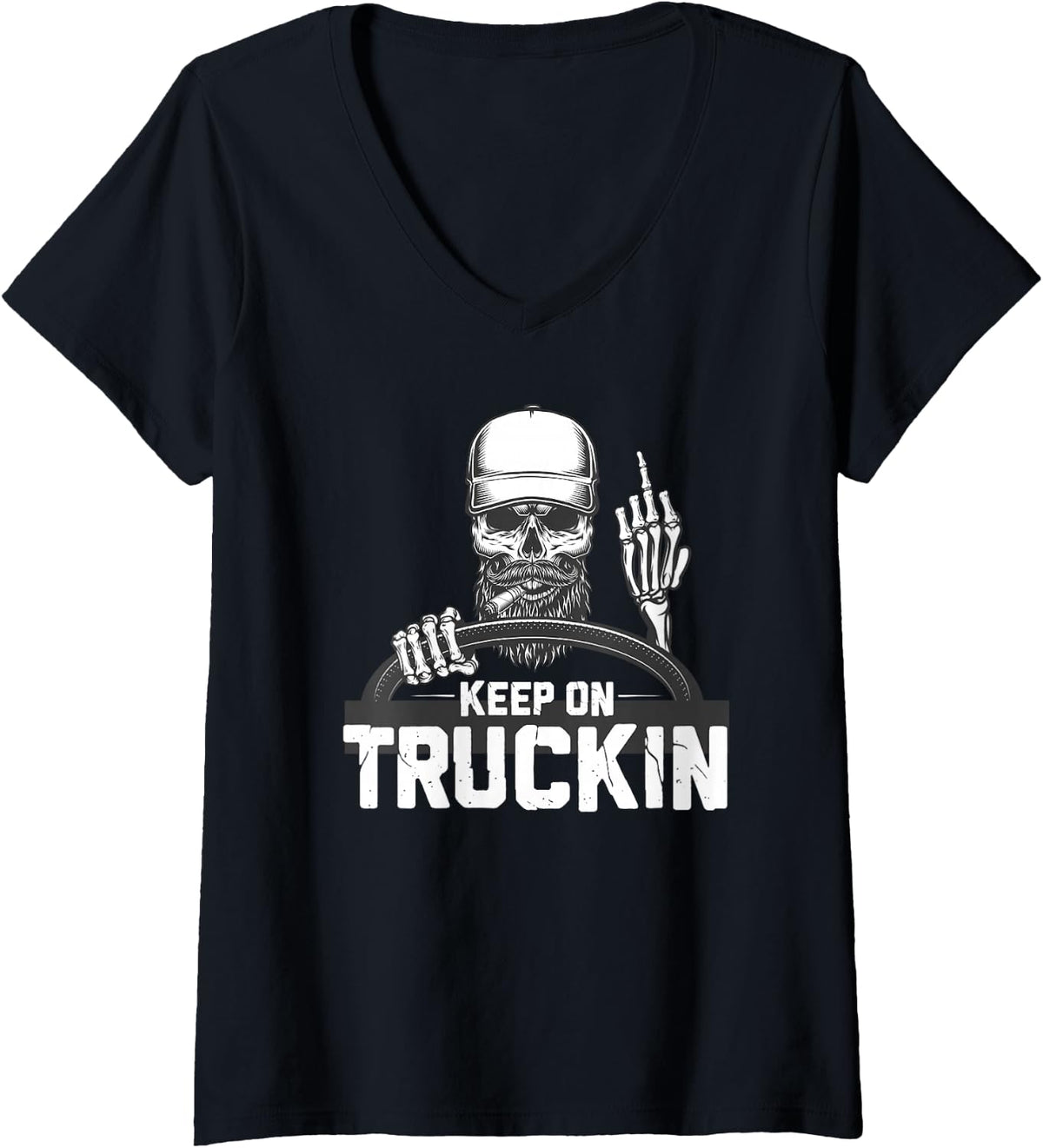 Women's Keep On Truckin - Truck Truck Driver Trucker Truck Driver V-Neck T-Shirt - Black