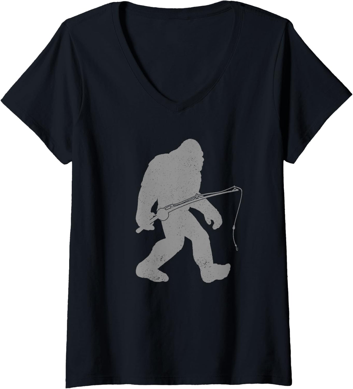 Women's Fishing Bigfoot Funny Fishing Gift Men Youth Boys V-Neck T-Shirt - Black
