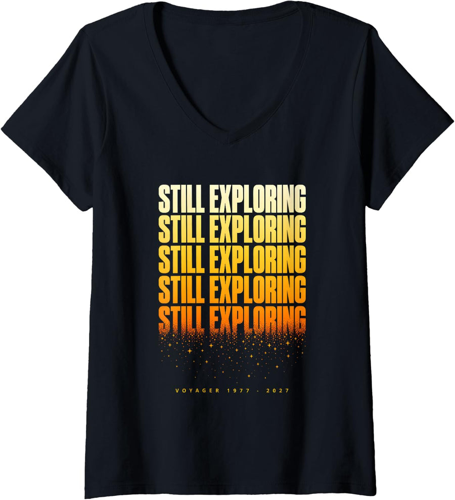 Women's Space Exploration Still Exploring Astronomy 1977 2027 V-Neck T-Shirt - Black