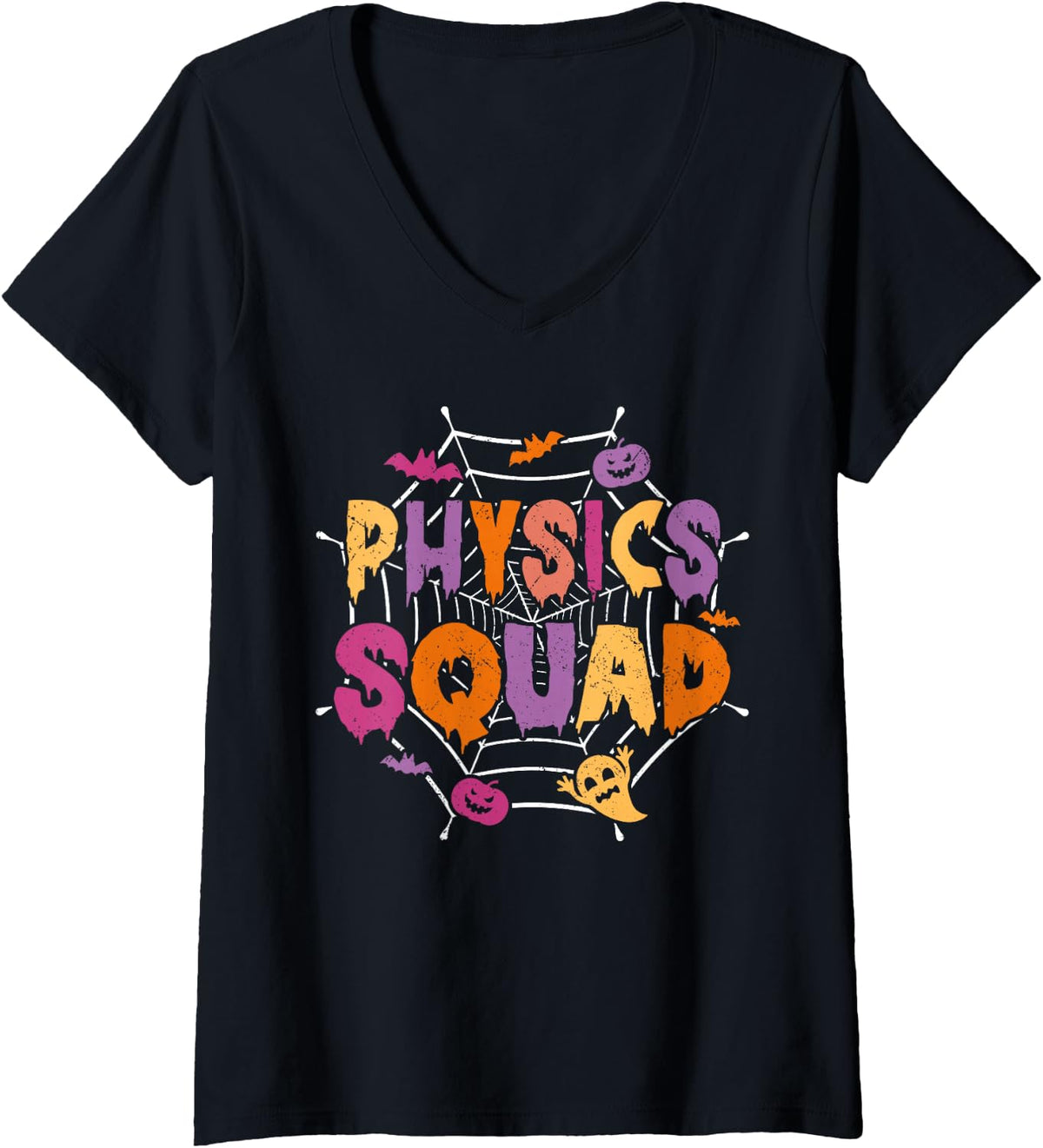 Women's Halloween Physics Squad Matching Physics Teacher V-Neck T-Shirt - Black