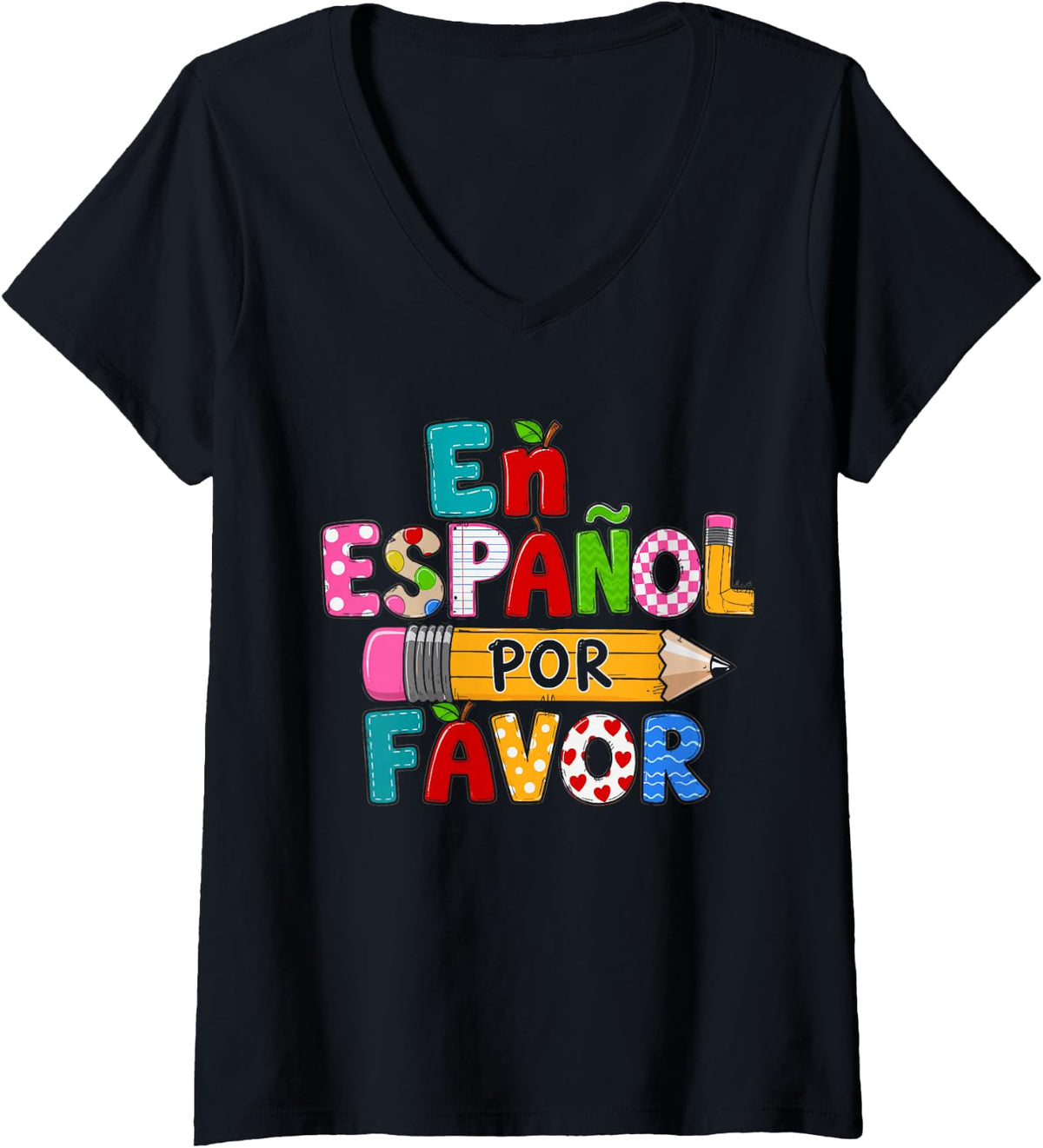Women's En Español Por Favor Spanish Teacher Maestra De Español Kids V-Neck T-Shirt - Black