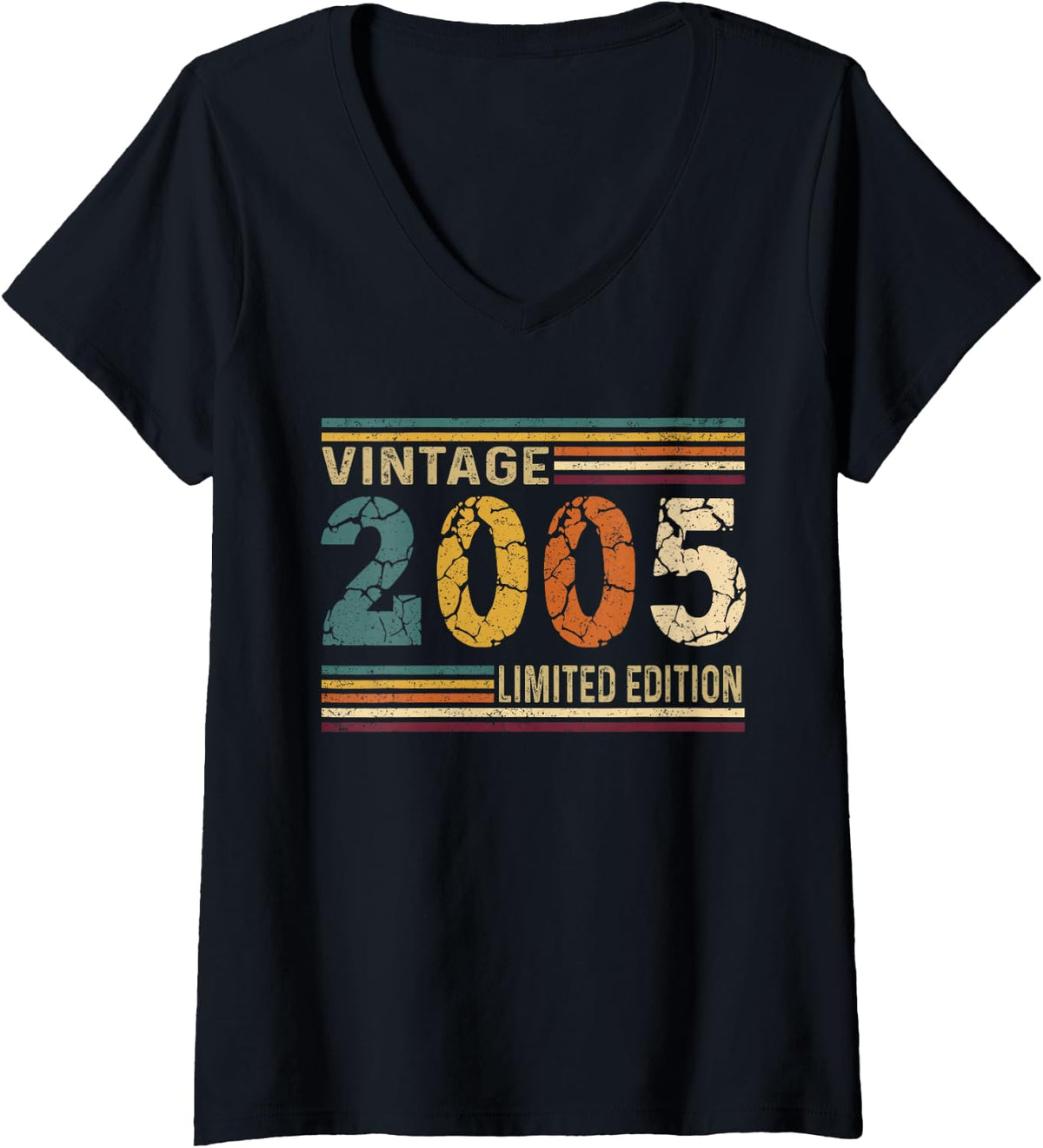 Women's Vintage 2005 Limited Edition Classic Year Birth of Birthday V-Neck T-Shirt - Black