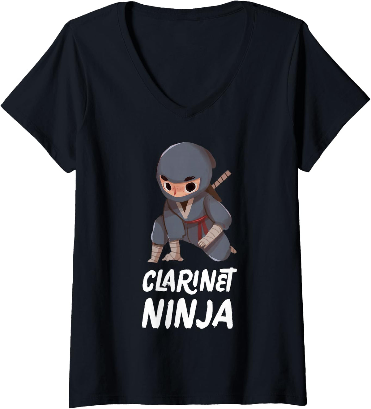 Women's Clarinet Ninja Funny V-Neck T-Shirt - Black