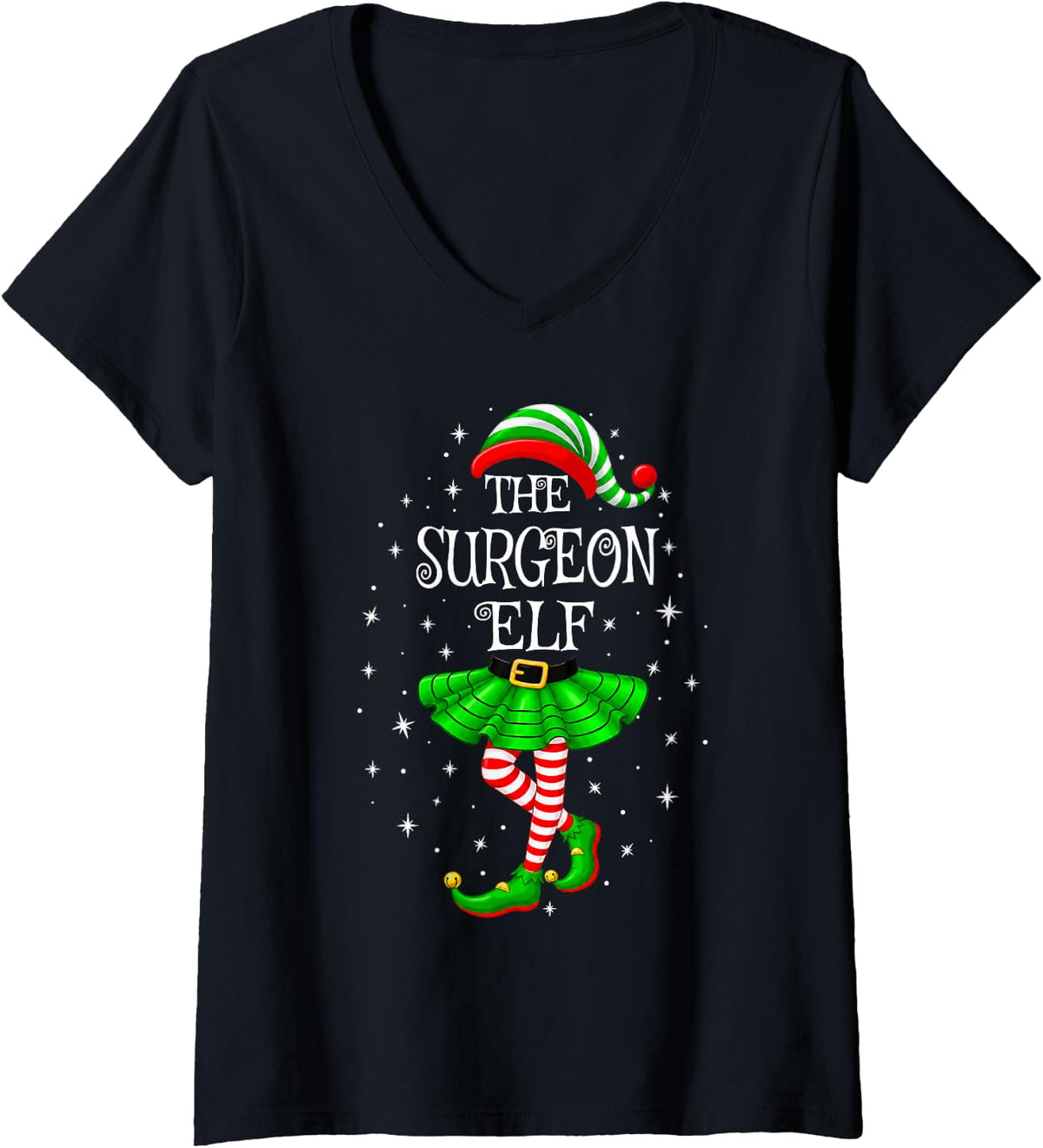 Women's Surgeon Elf Christmas Matching Men Women Funny Xmas Holiday V-Neck T-Shirt - Black