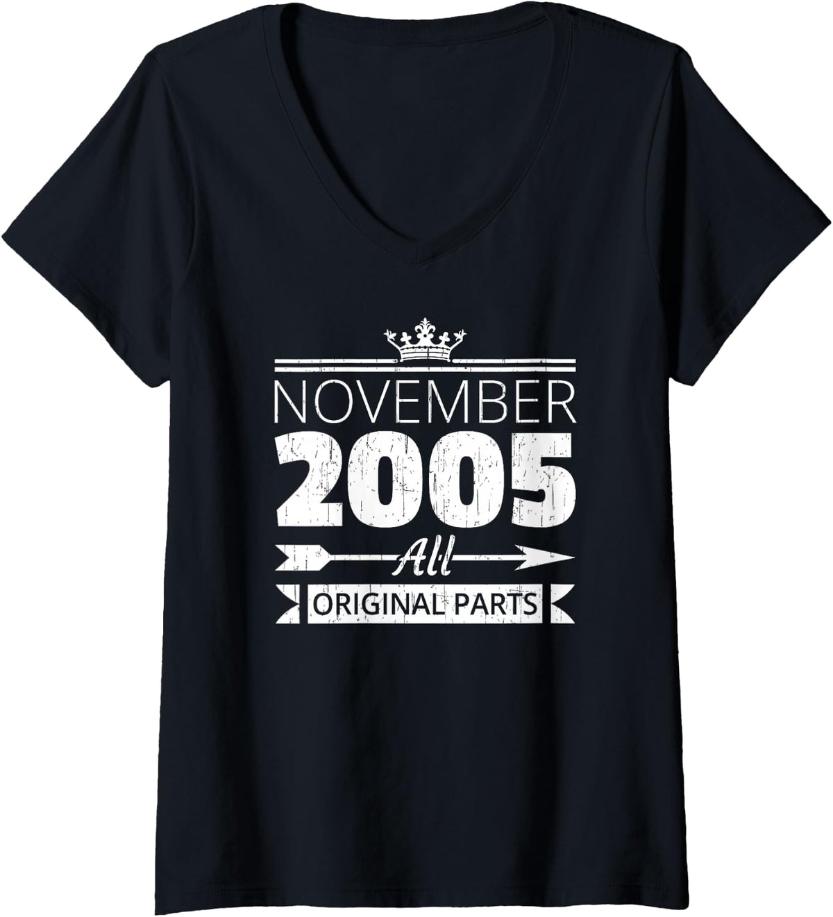 Women's November 2005 Birthday Vintage Nov Bday Quote for Him Her V-Neck T-Shirt - Black