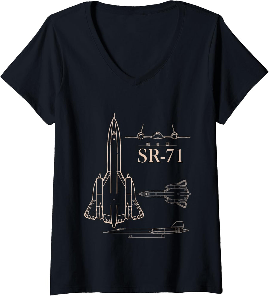 Women's Military Jet SR-71 Blackbird Pilot Airman T-Shirt V-Neck T-Shirt - Black