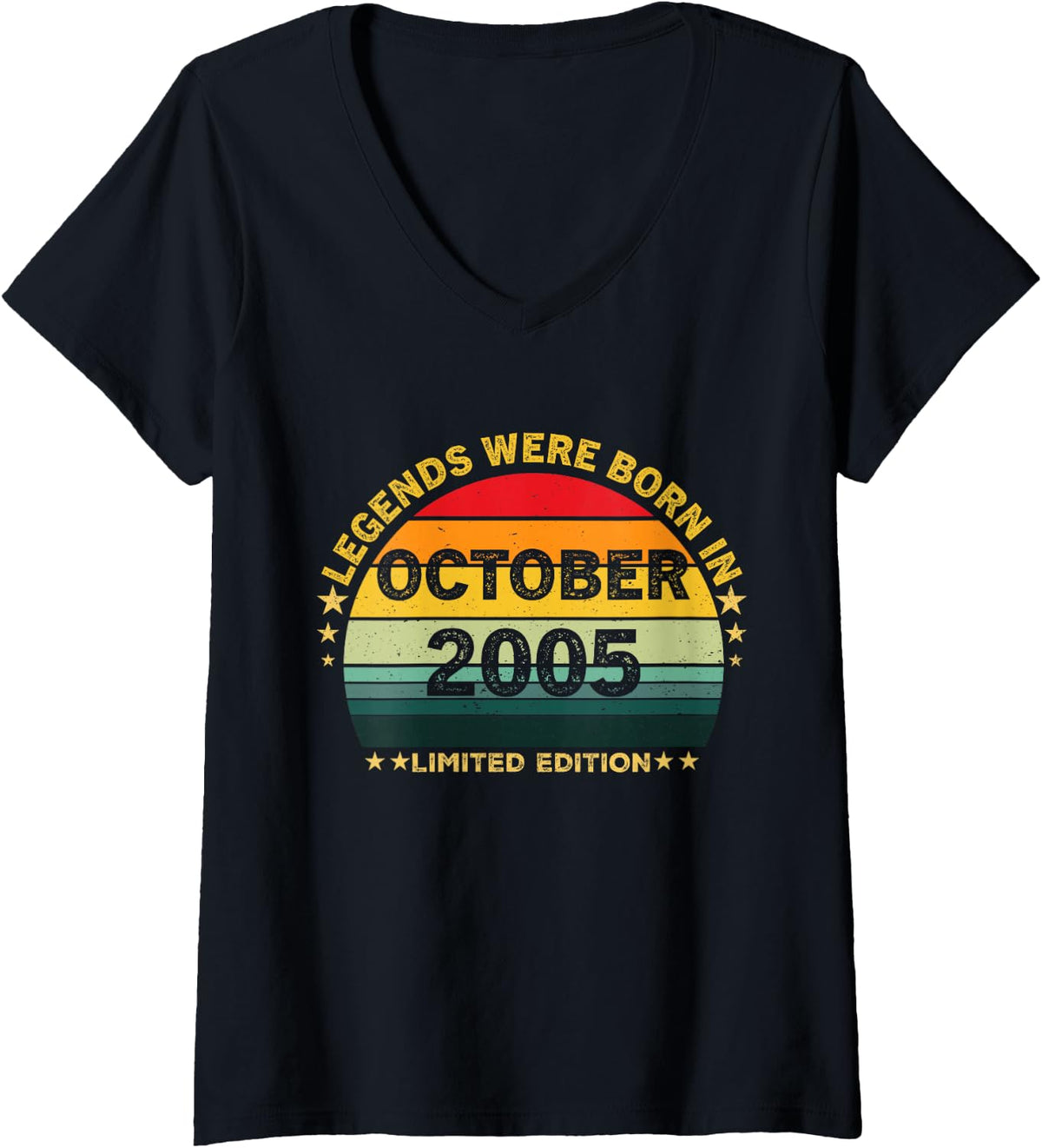 Women's Retro 21st Birthday Legends were Born in October 2005 V-Neck T-Shirt - Black